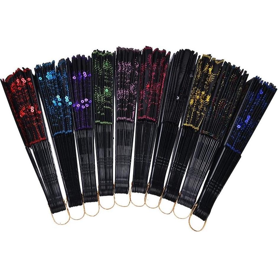 10 Abanicos Plegables Winture Pavo Real Bordado 23 cm