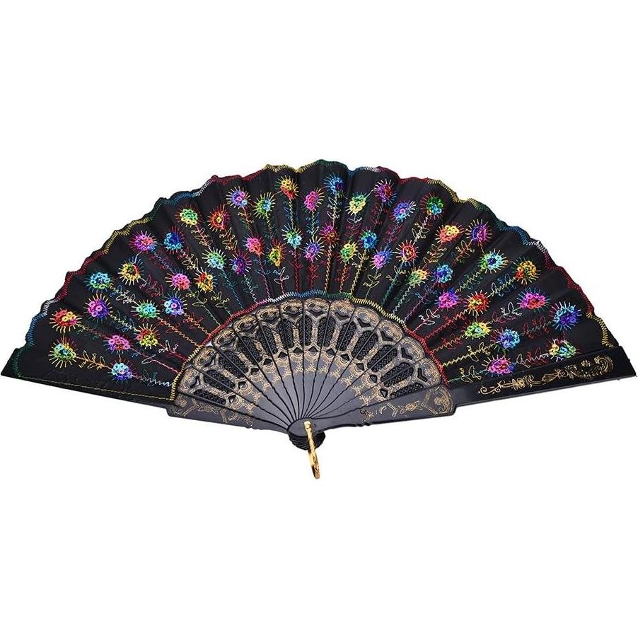 10 Abanicos Plegables Winture Pavo Real Bordado 23 cm