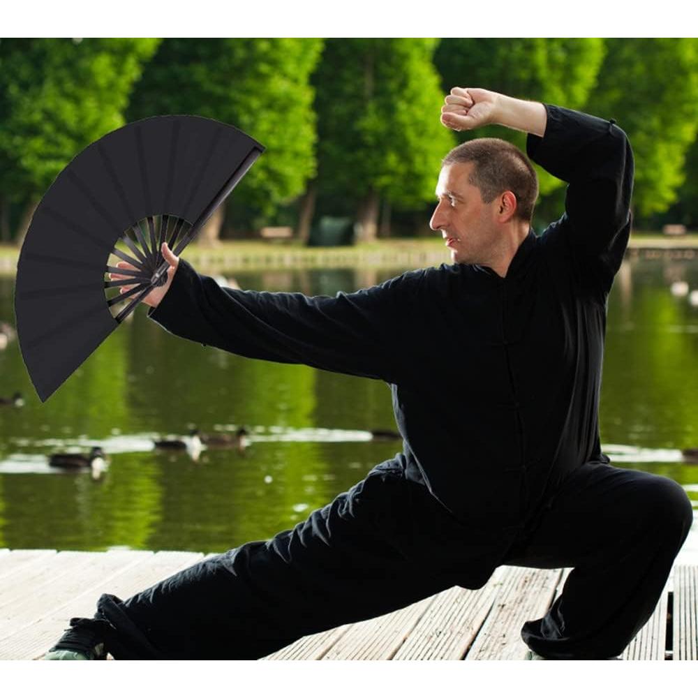 Paquete de 2 Ventiladores de Mano Plegables Tkocisa Negro 34x63.5cm