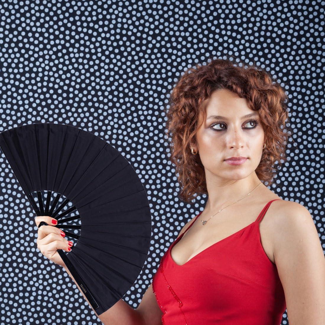 Paquete de 2 Ventiladores de Mano Plegables Tkocisa Negro 34x63.5cm