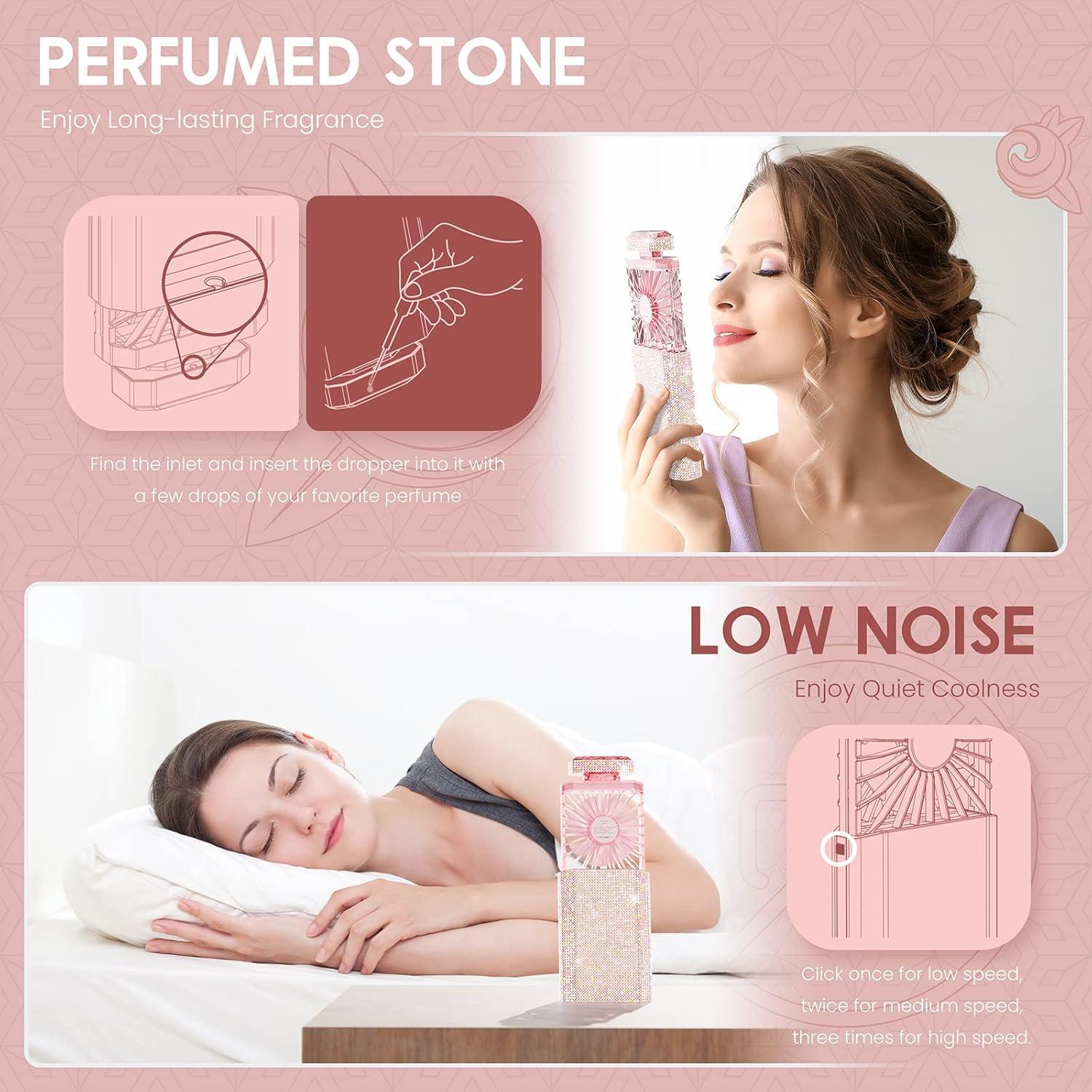 Ventilador Personal Recargable JENTXON Bling Rosa 3 Velocidades