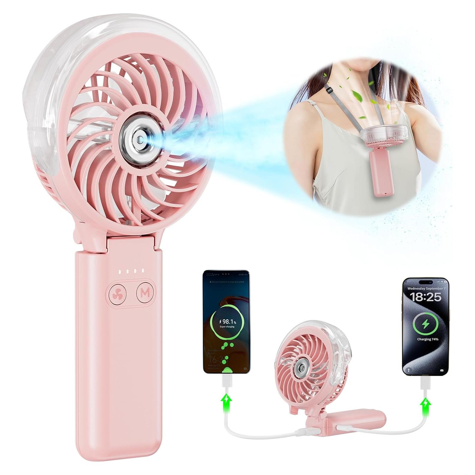 Ventilador de Mano HandFan HF318D Rosa Recargable USB 5200mAh