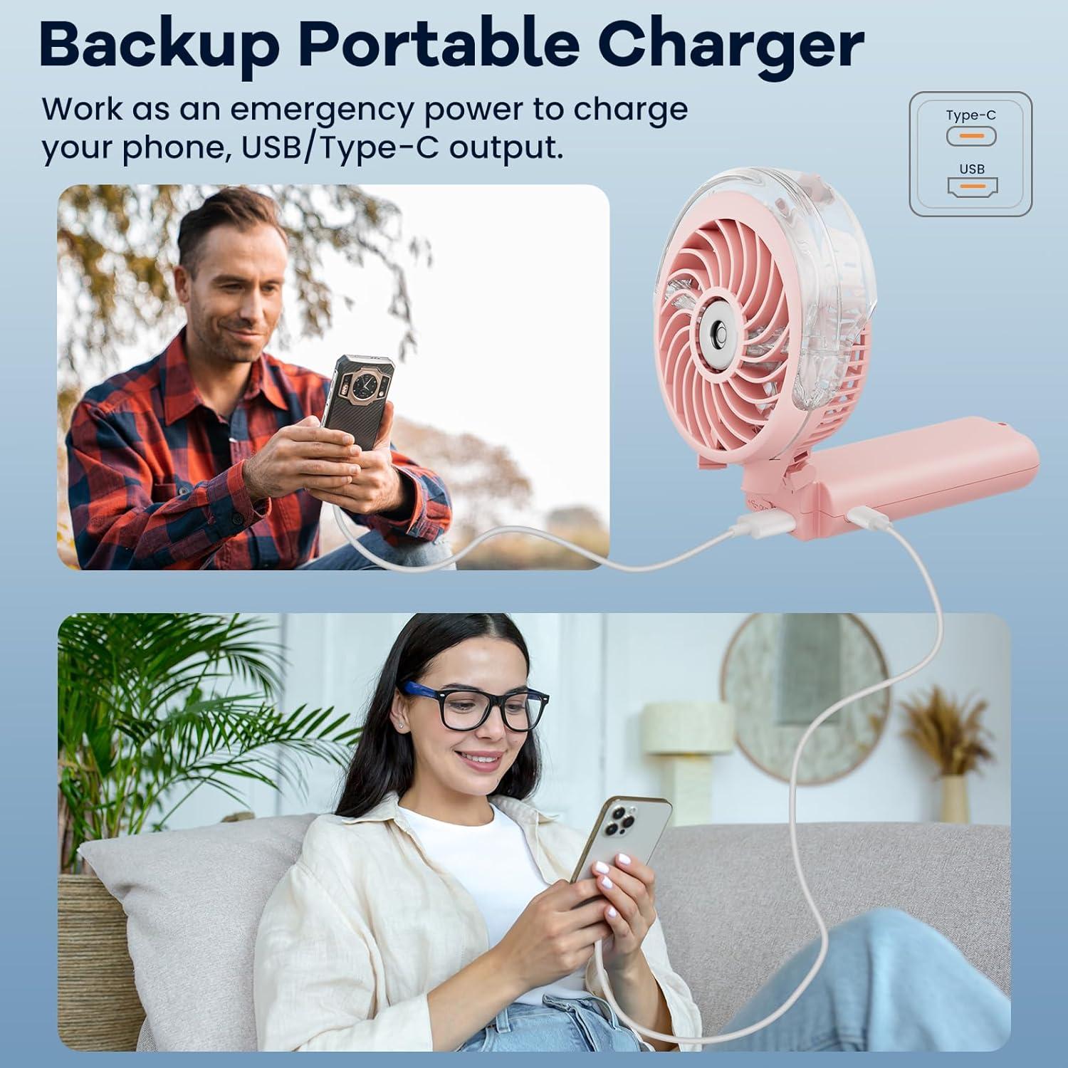 Ventilador de Mano HandFan HF318D Rosa Recargable USB 5200mAh