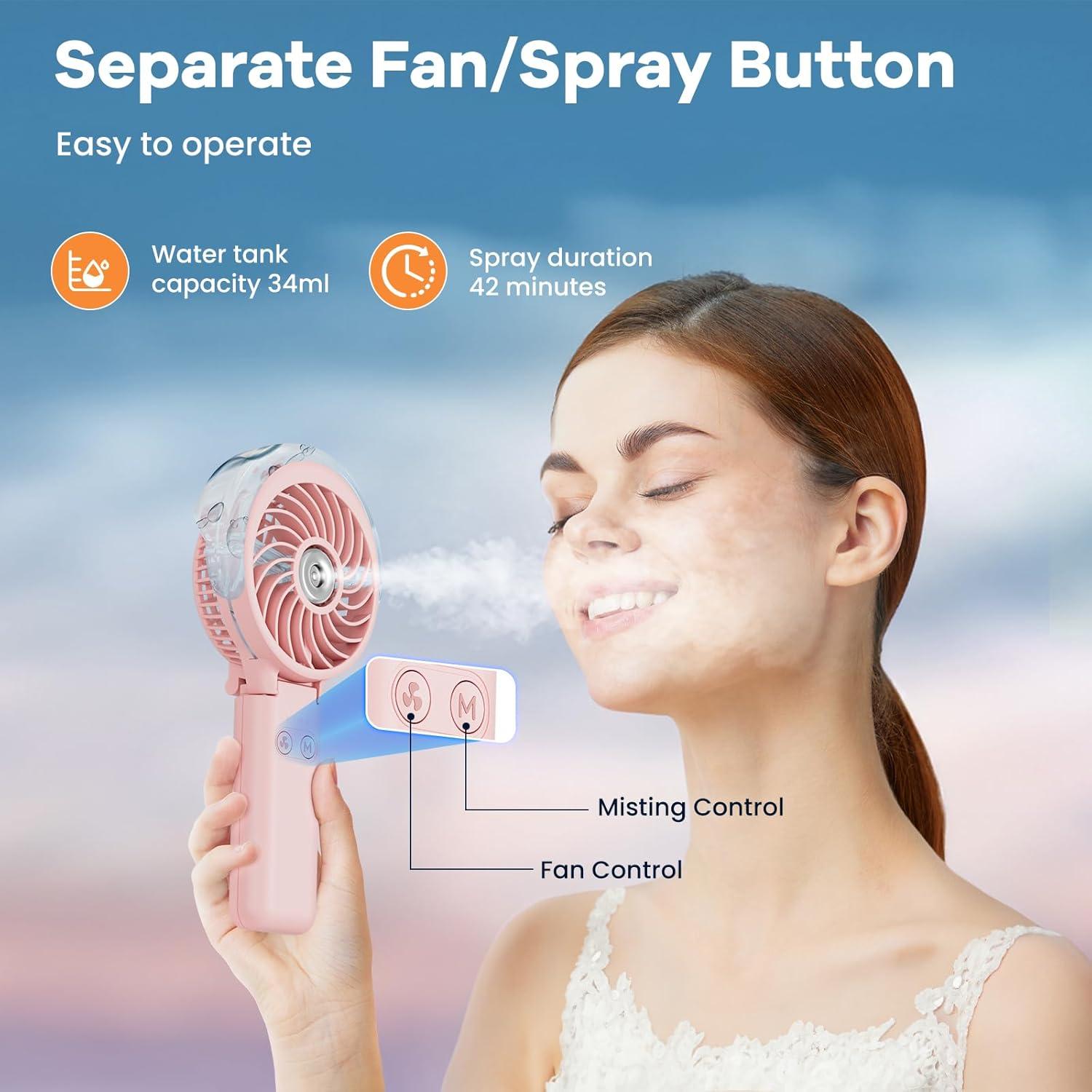 Ventilador de Mano HandFan HF318D Rosa Recargable USB 5200mAh