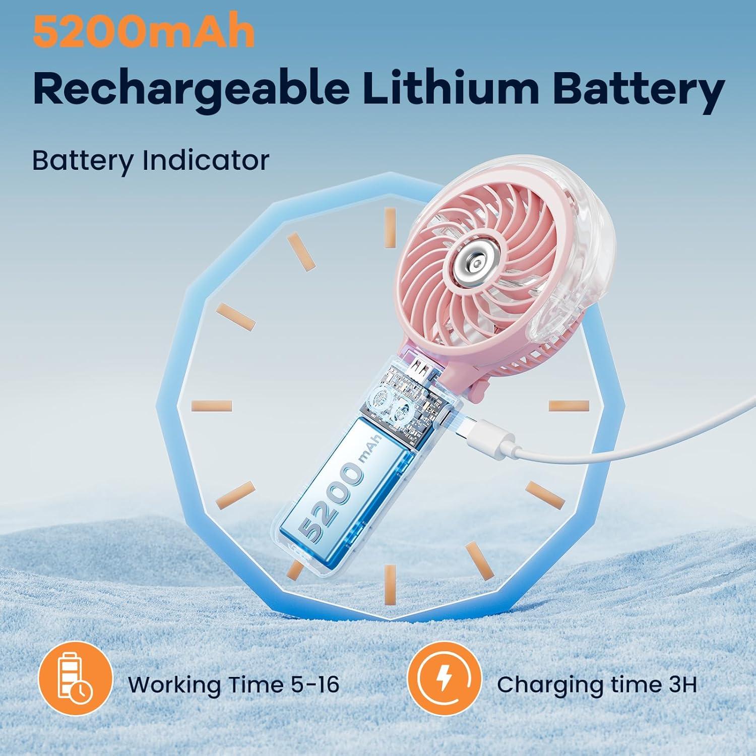 Ventilador de Mano HandFan HF318D Rosa Recargable USB 5200mAh