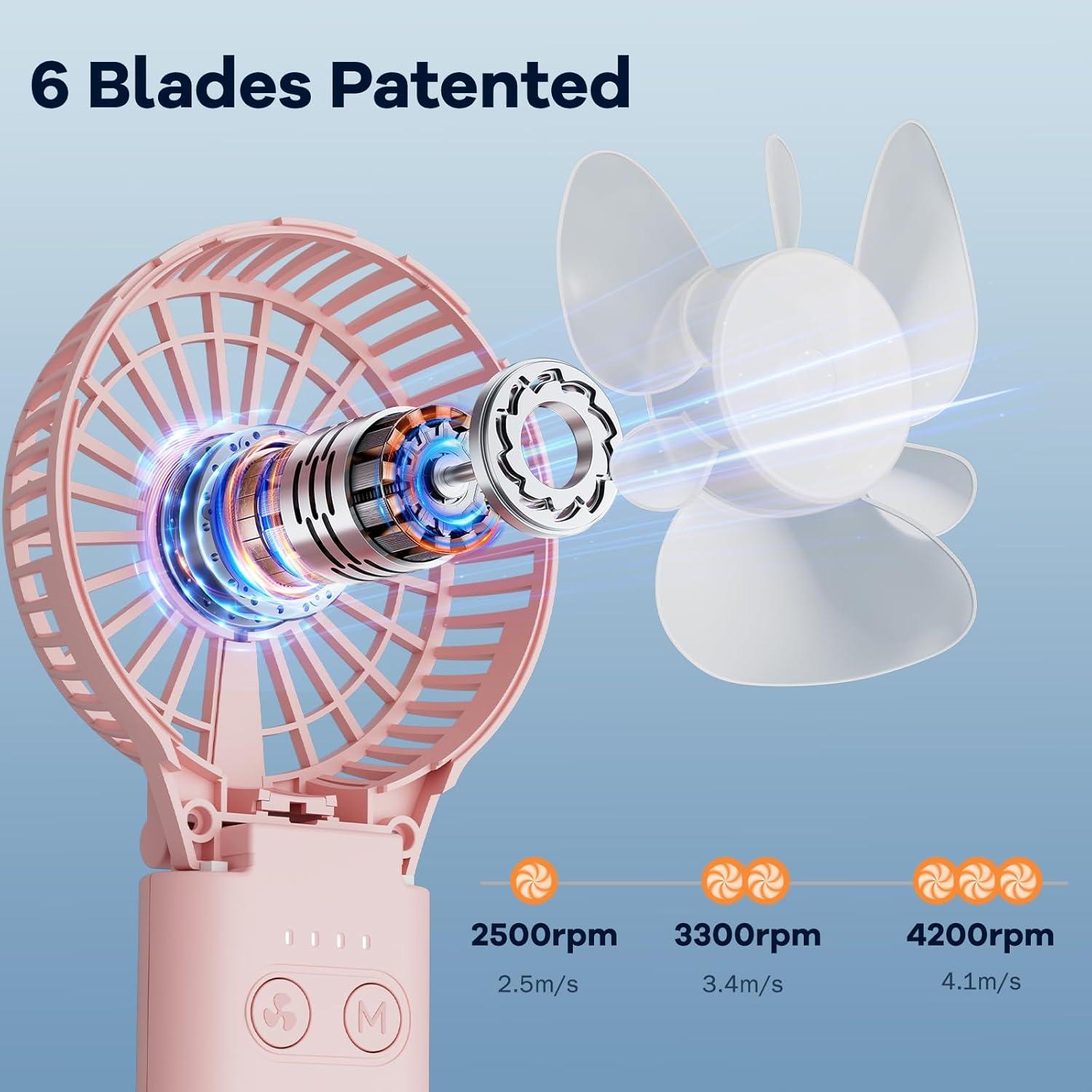 Ventilador de Mano HandFan HF318D Rosa Recargable USB 5200mAh