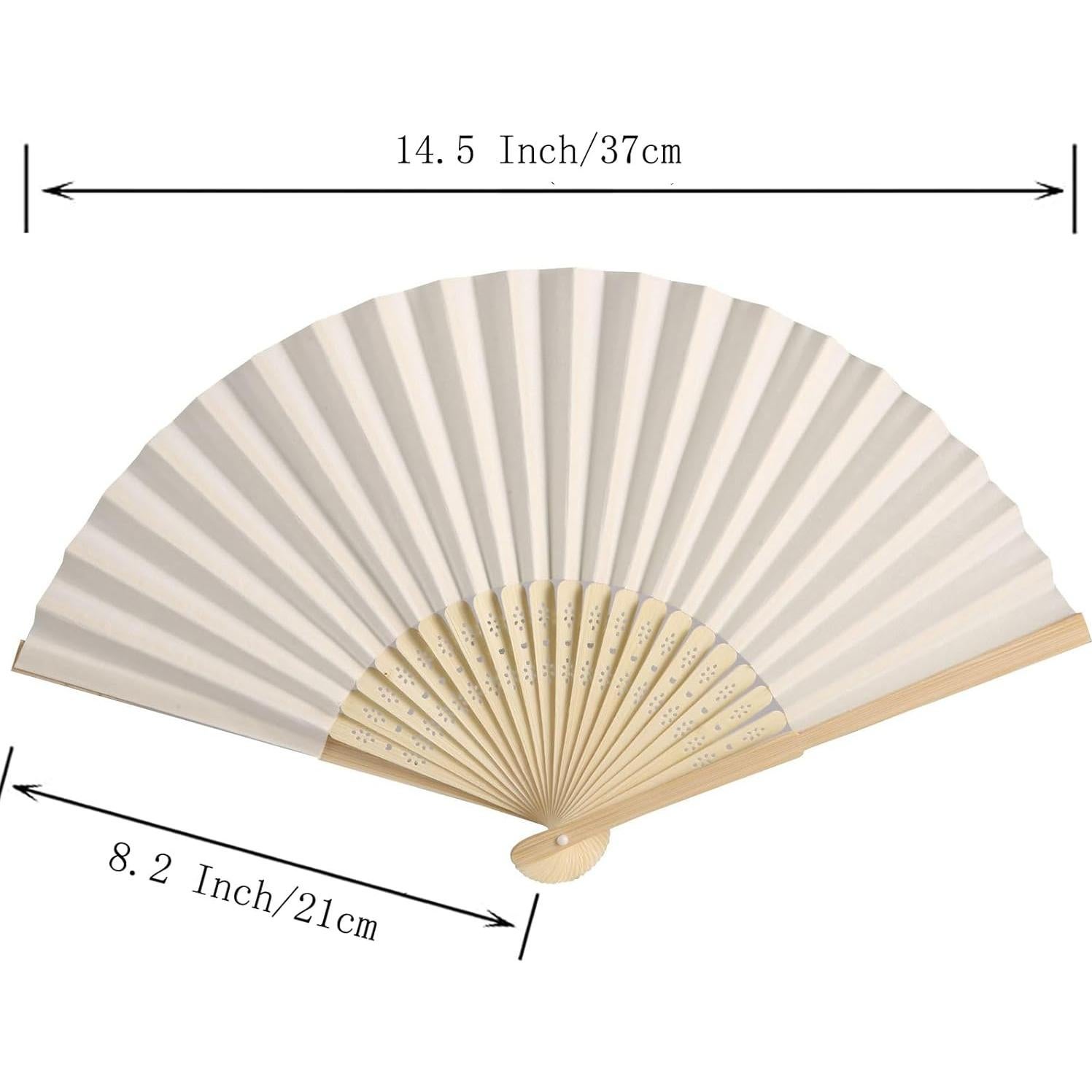 50 Abanicos de Papel Plegables con Bolsas de Organza Crema