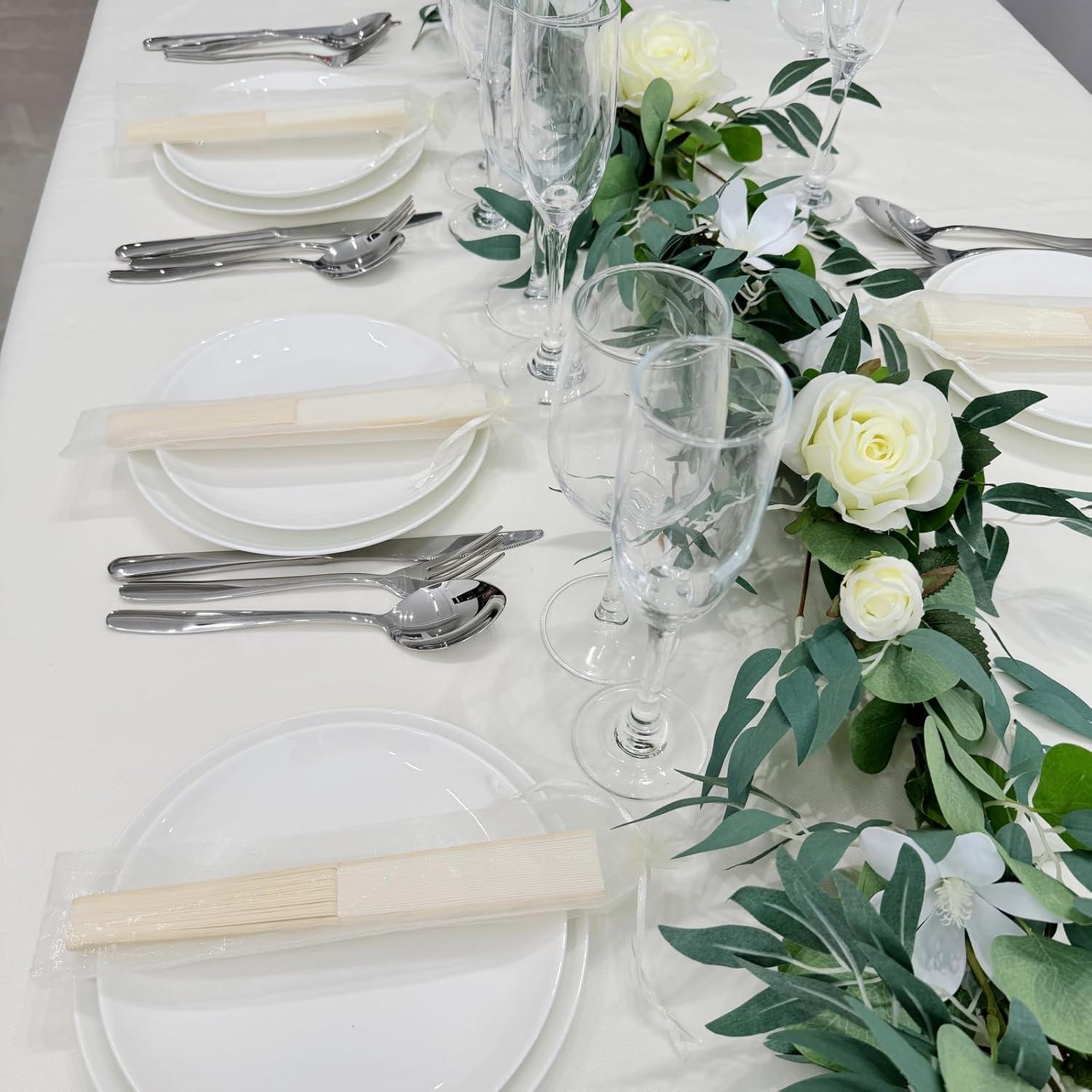 50 Abanicos de Papel Plegables con Bolsas de Organza Crema