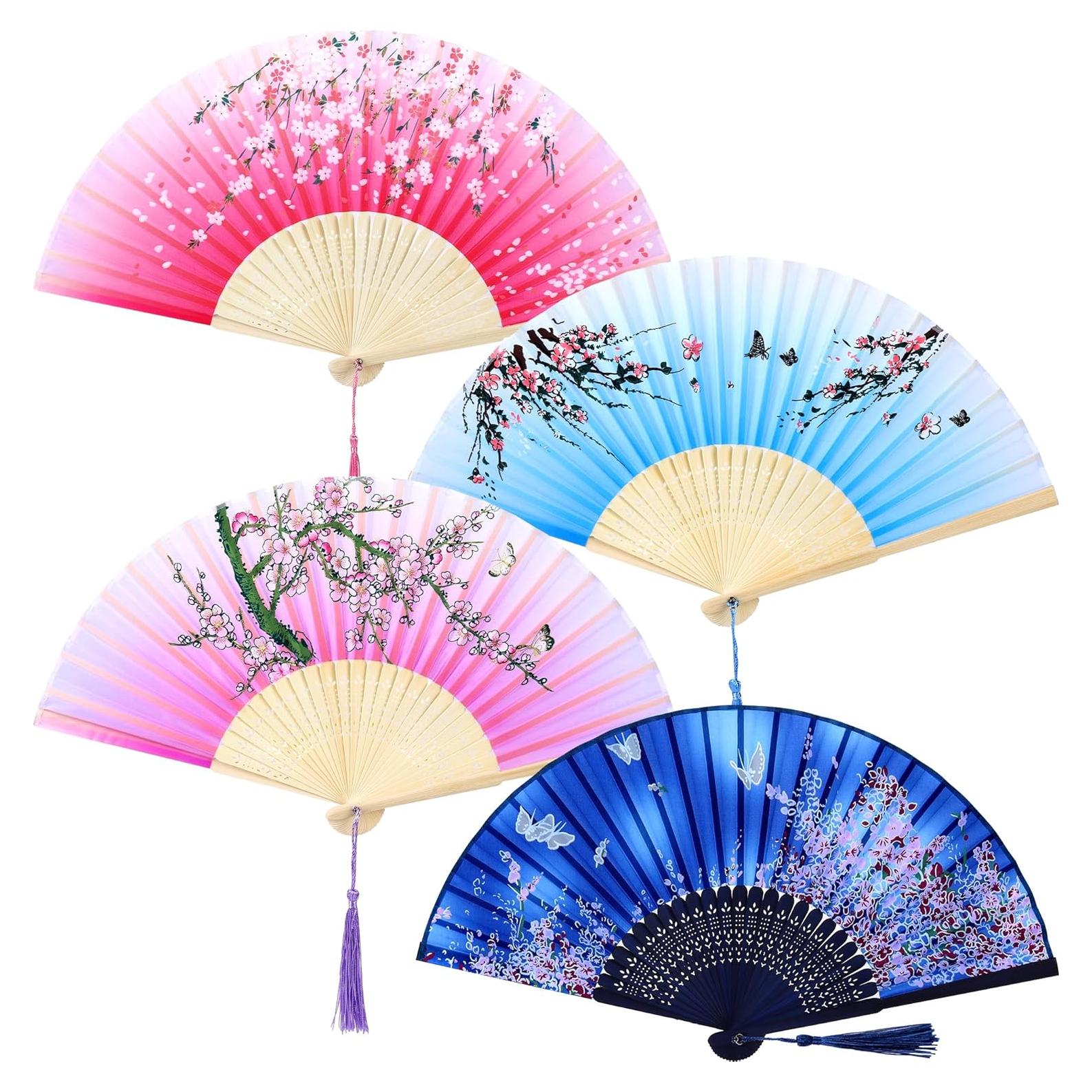 Ventiladores Plegables Aneco - 4 Piezas de Seda y Bambú