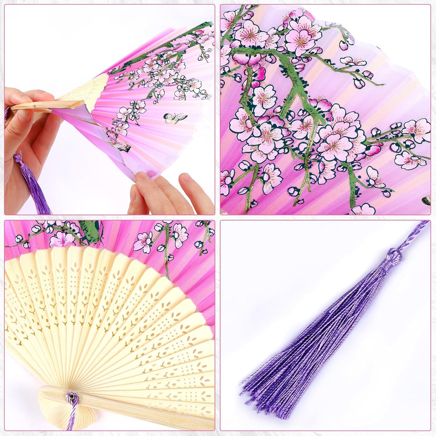 Ventiladores Plegables Aneco - 4 Piezas de Seda y Bambú