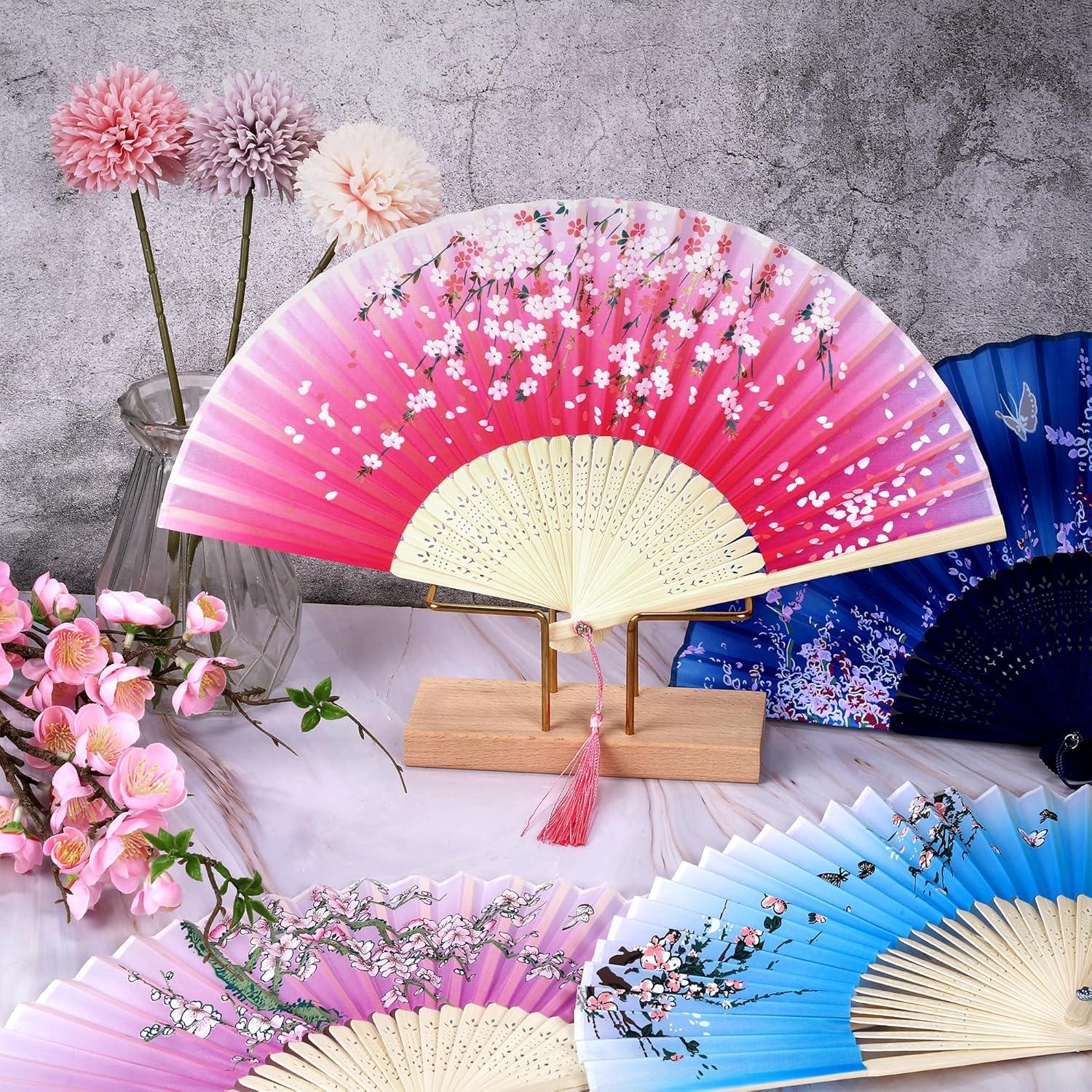 Ventiladores Plegables Aneco - 4 Piezas de Seda y Bambú