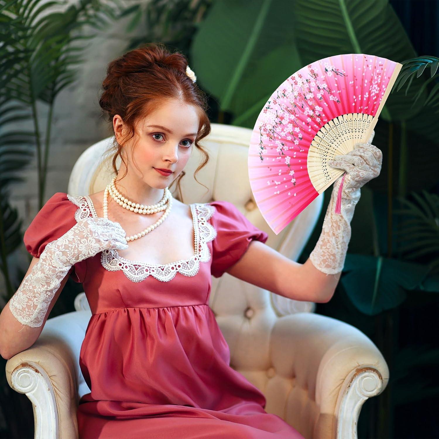 Ventiladores Plegables Aneco - 4 Piezas de Seda y Bambú