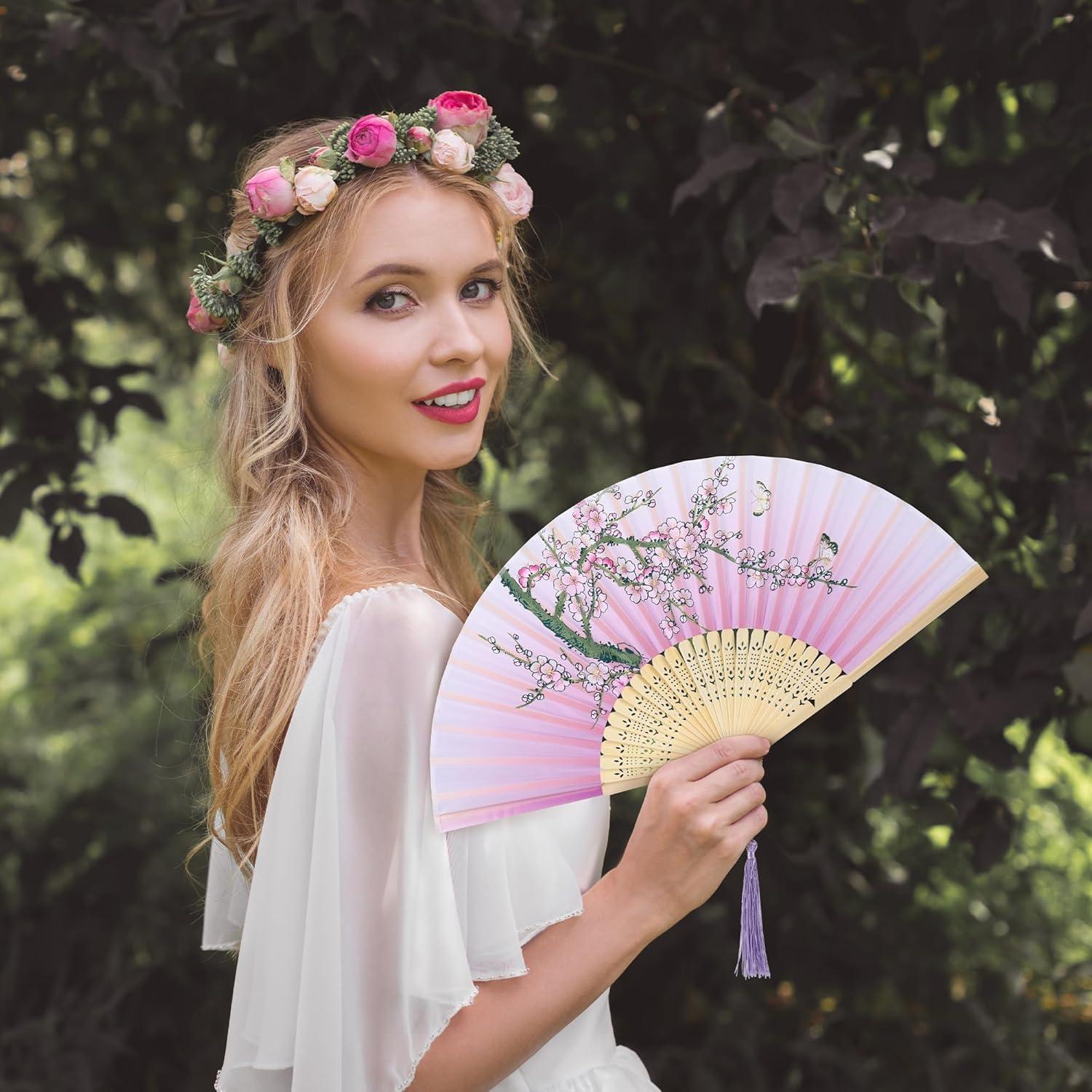 Ventiladores Plegables Aneco - 4 Piezas de Seda y Bambú