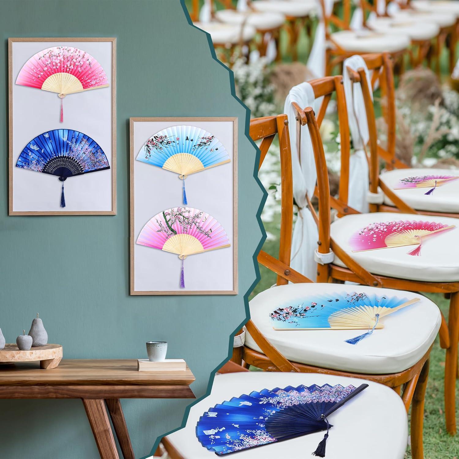 Ventiladores Plegables Aneco - 4 Piezas de Seda y Bambú