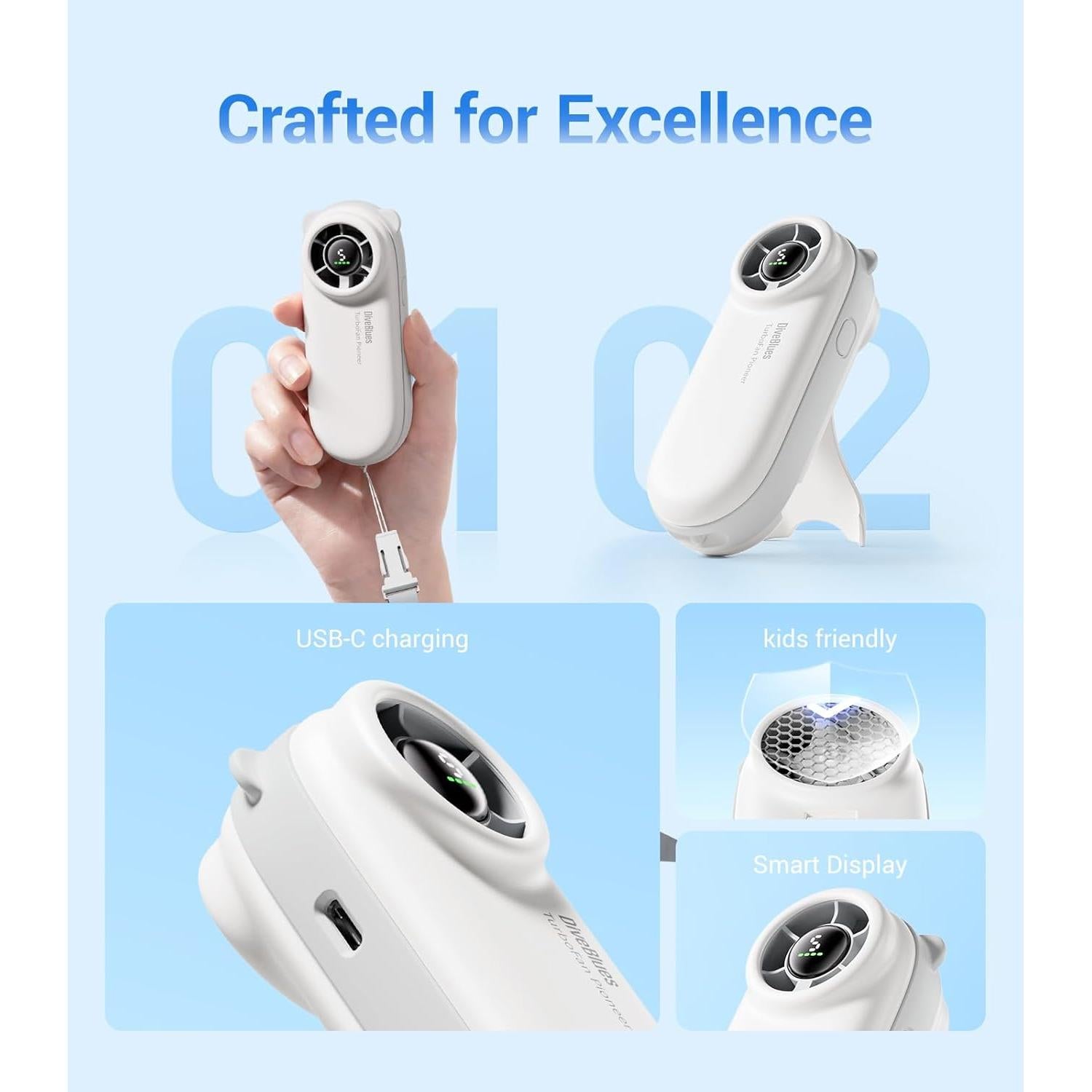 Ventilador Portátil de Mano Diveblues D5041 4000mAh 5 Velocidades