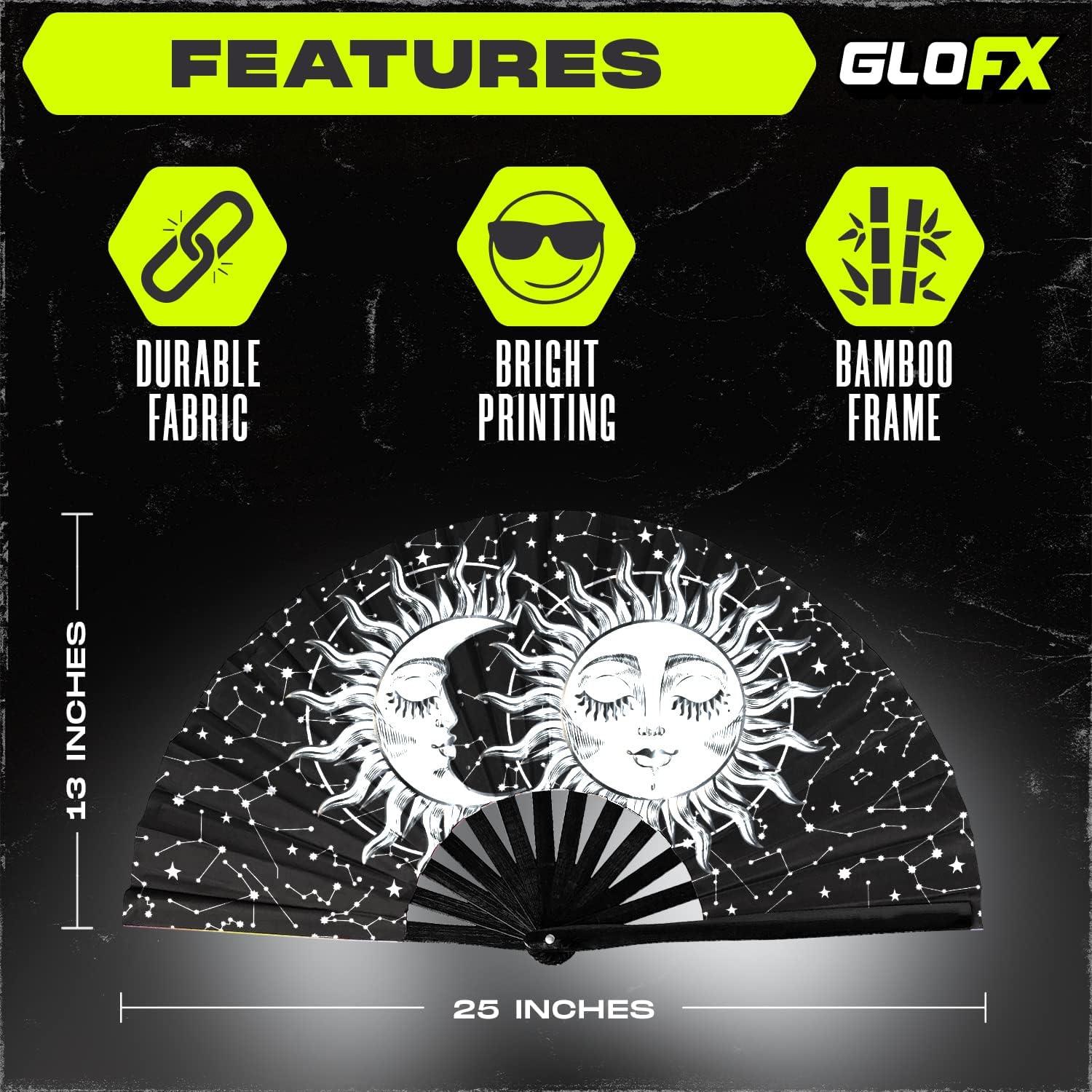 Abanico Plegable GloFX Sol y Luna - Decoración Rave y Festival