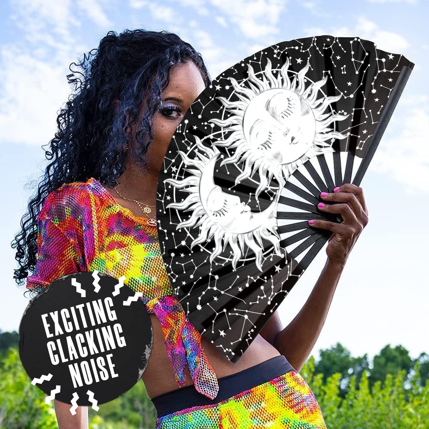 Abanico Plegable GloFX Sol y Luna - Decoración Rave y Festival