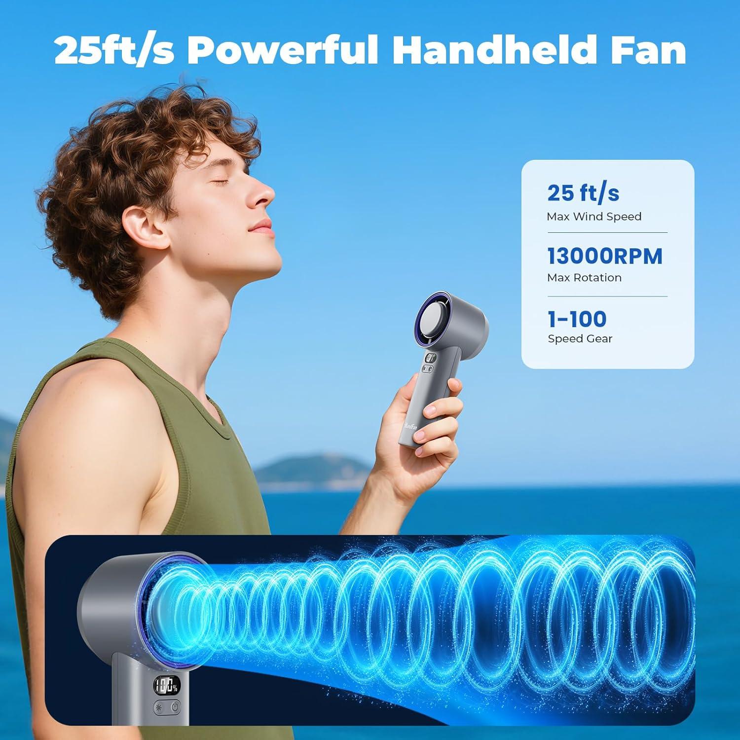 Ventilador de Mano Portátil 5200mAh Turbo Gris 100 Velocidades