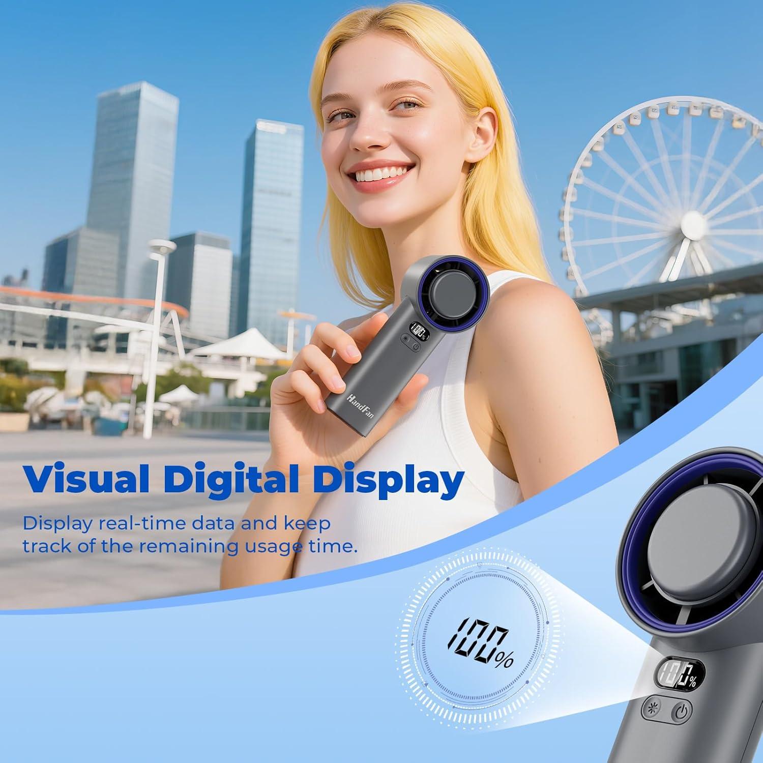 Ventilador de Mano Portátil 5200mAh Turbo Gris 100 Velocidades