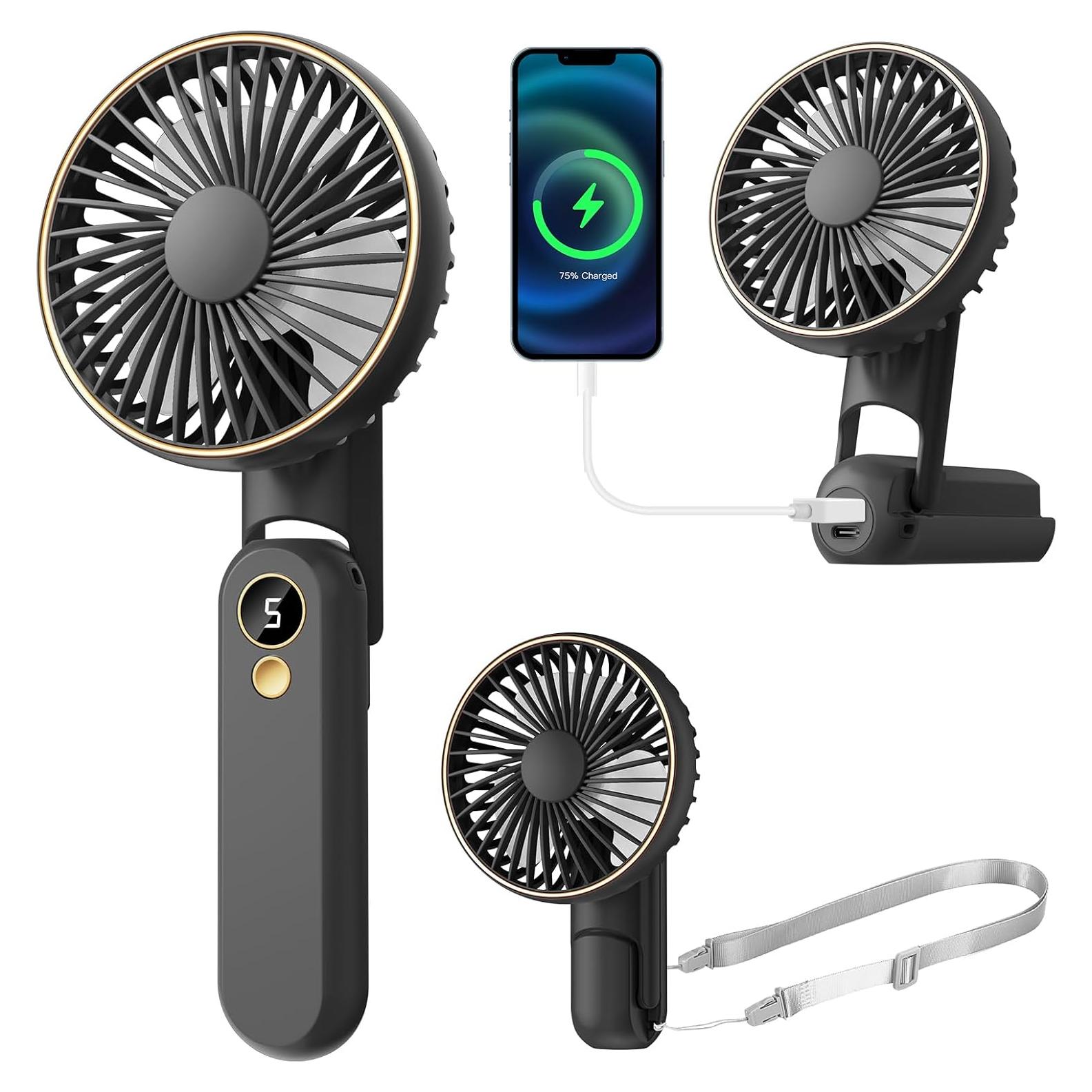 Ventilador Portátil Dhenrio Negro 5 Velocidades Plegable USB