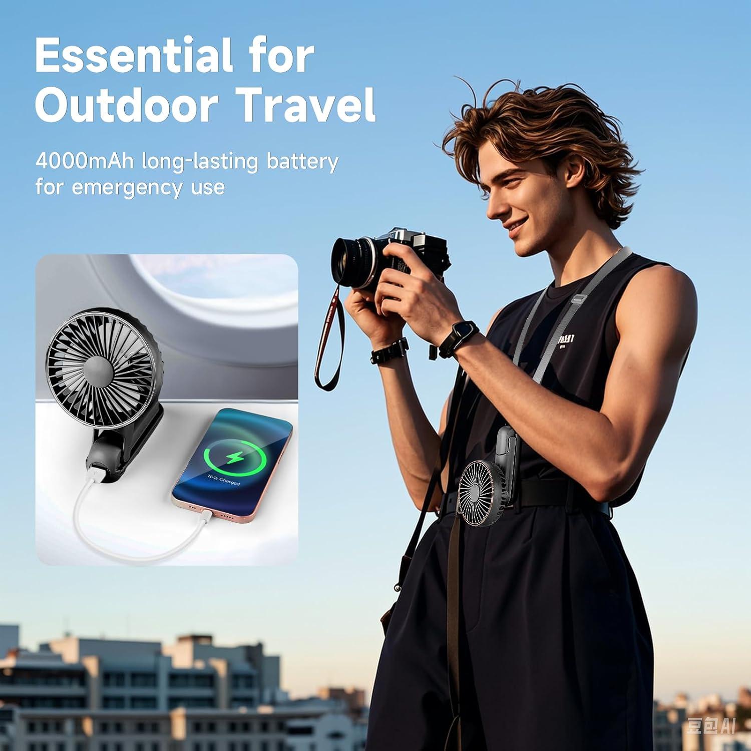 Ventilador Portátil Dhenrio Negro 5 Velocidades Plegable USB