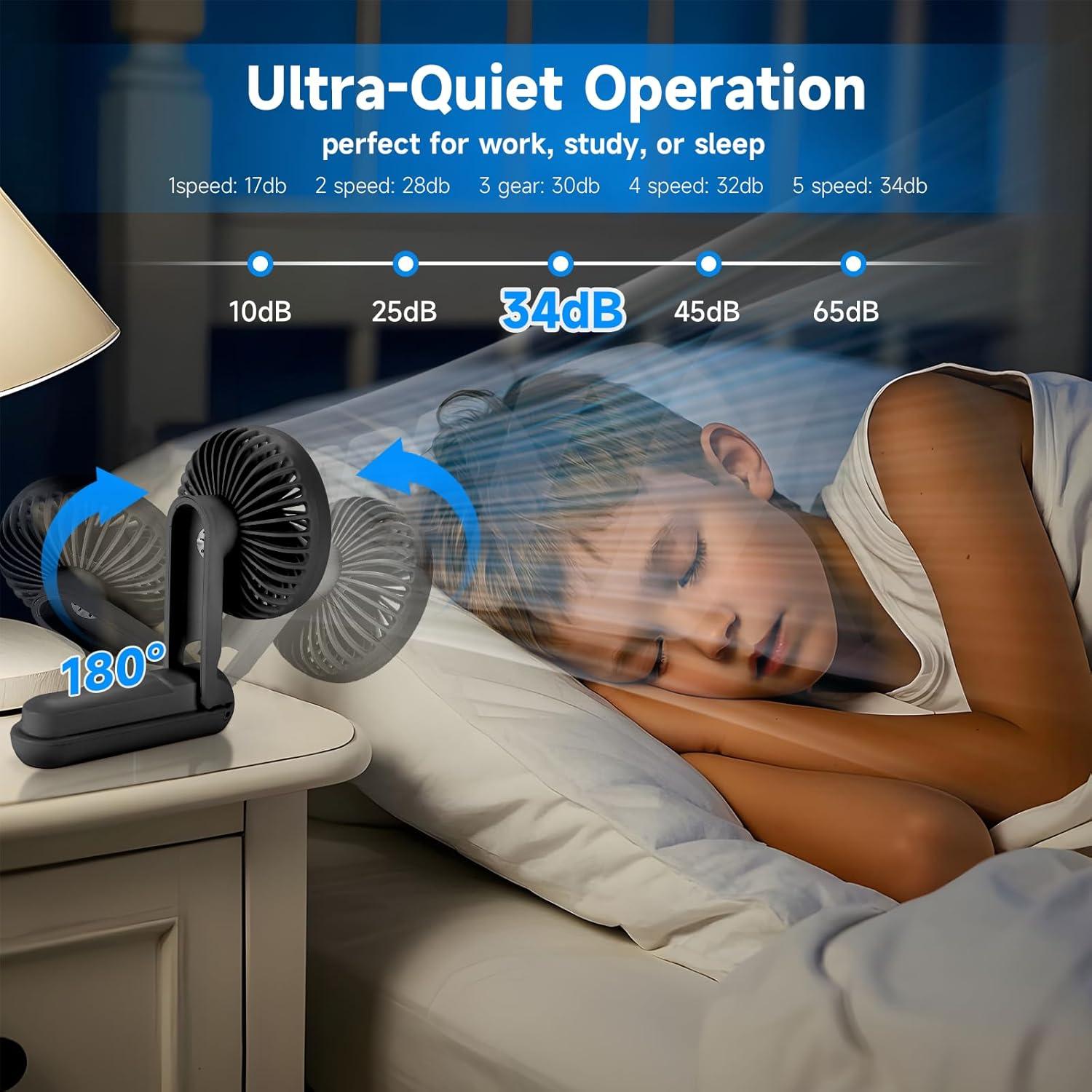 Ventilador Portátil Dhenrio Negro 5 Velocidades Plegable USB