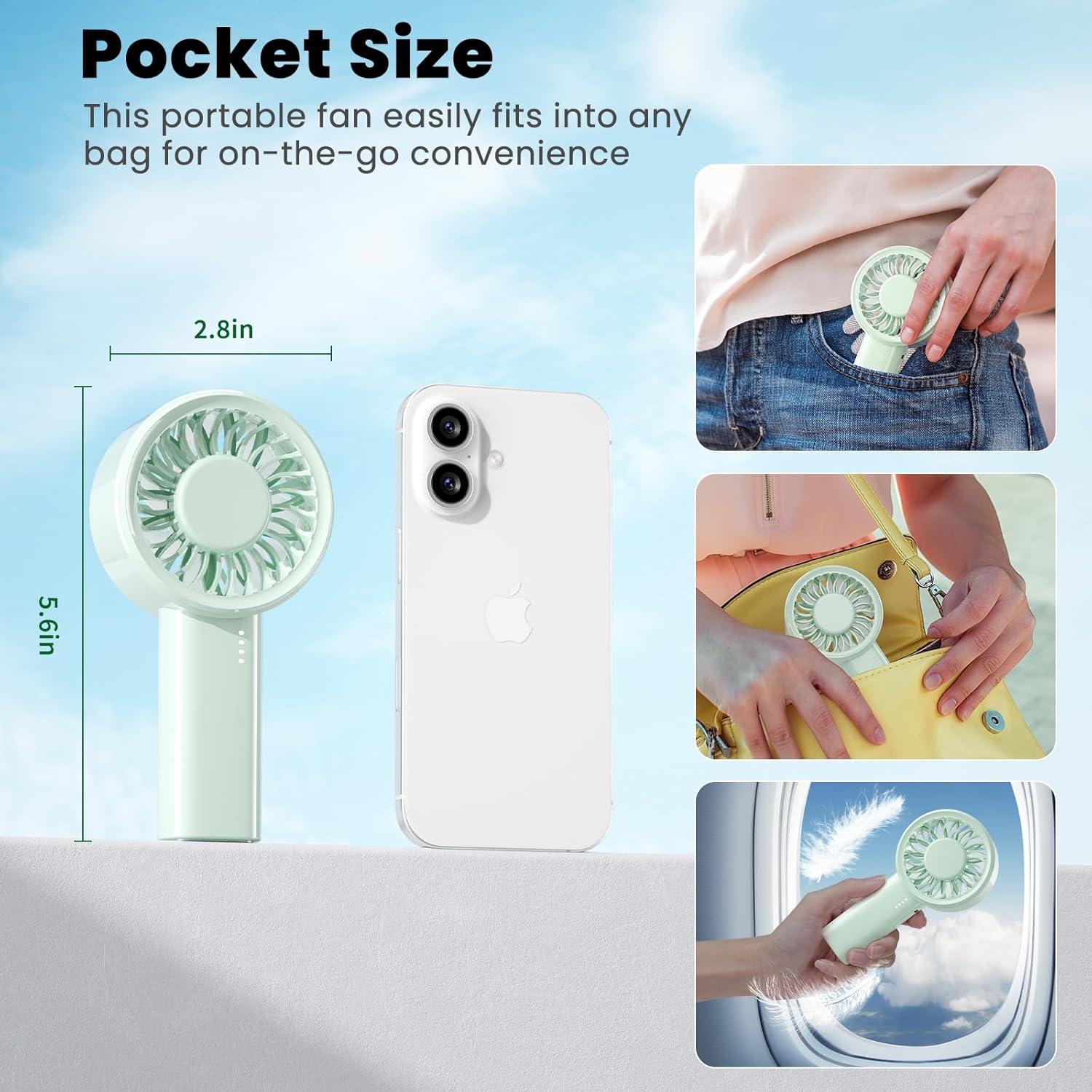 Ventilador de Mano HandFan Verde, 5 Velocidades, Recargable USB-C