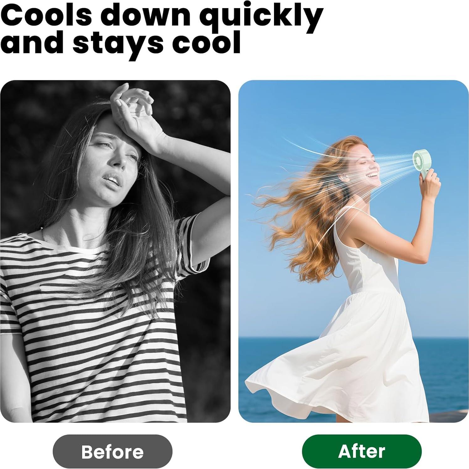 Ventilador de Mano HandFan Verde, 5 Velocidades, Recargable USB-C