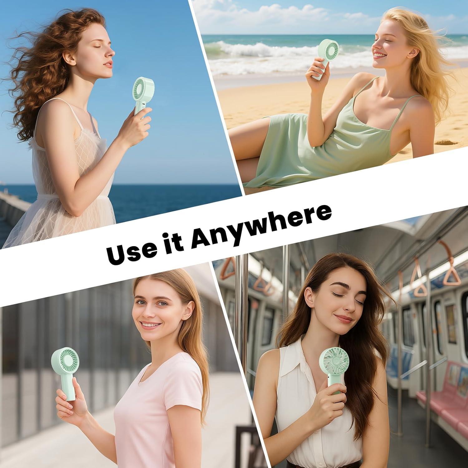 Ventilador de Mano HandFan Verde, 5 Velocidades, Recargable USB-C