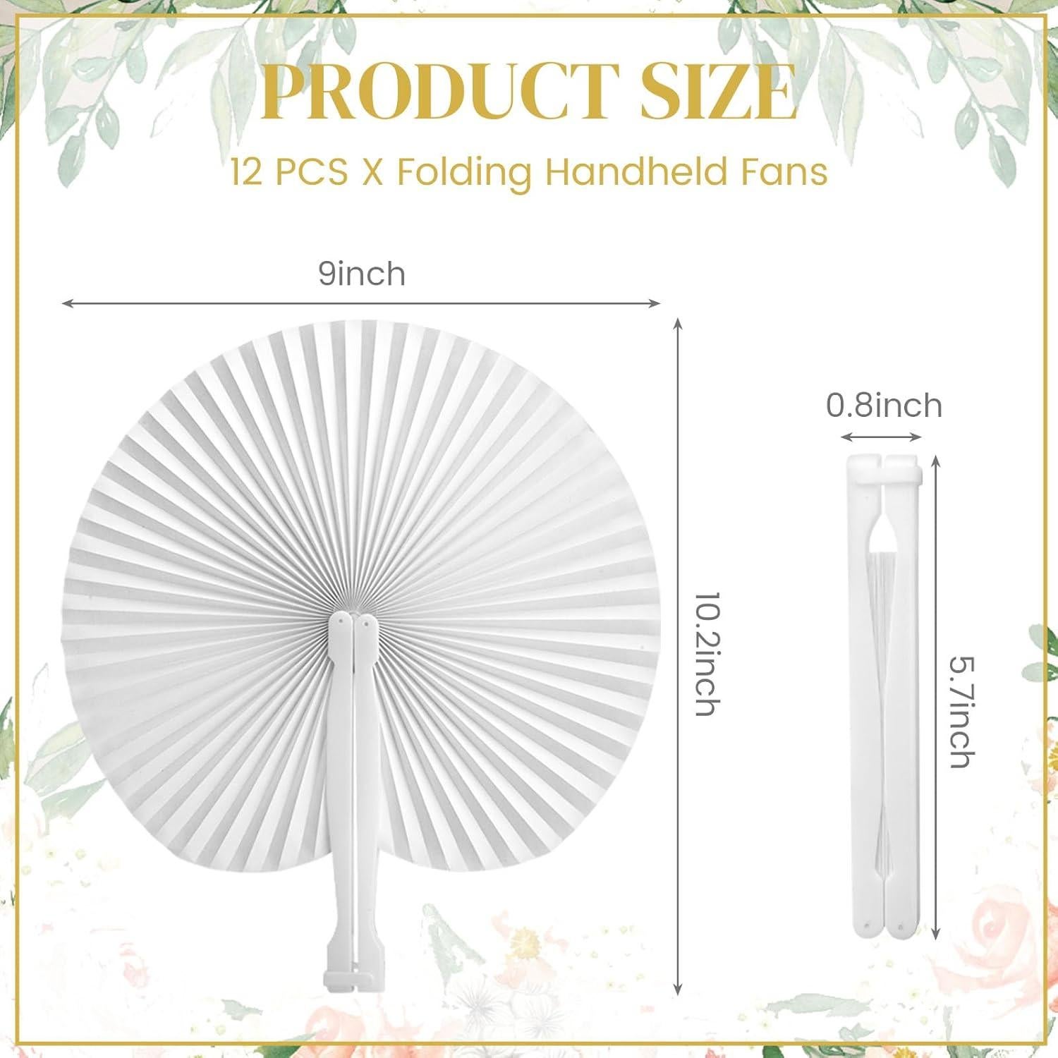 Abanicos Plegables de Papel Blancos JOHAUSE - 12 Unidades