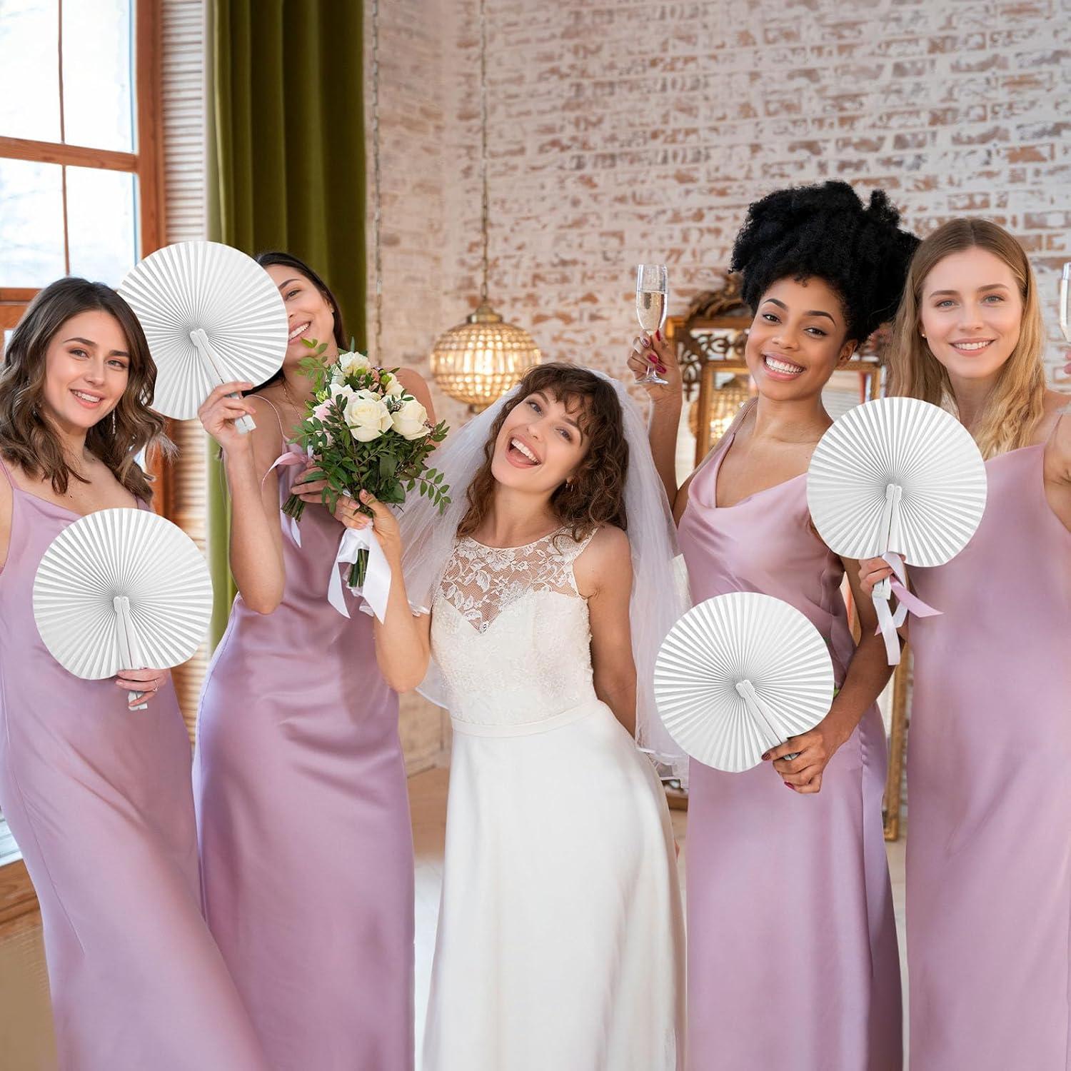 Abanicos Plegables de Papel Blancos JOHAUSE - 12 Unidades