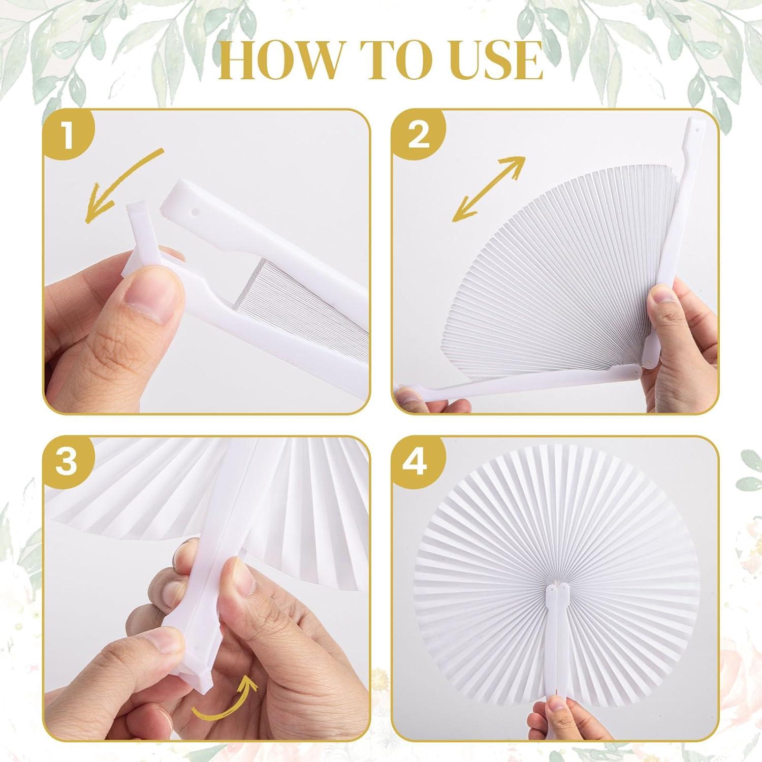 Abanicos Plegables de Papel Blancos JOHAUSE - 12 Unidades