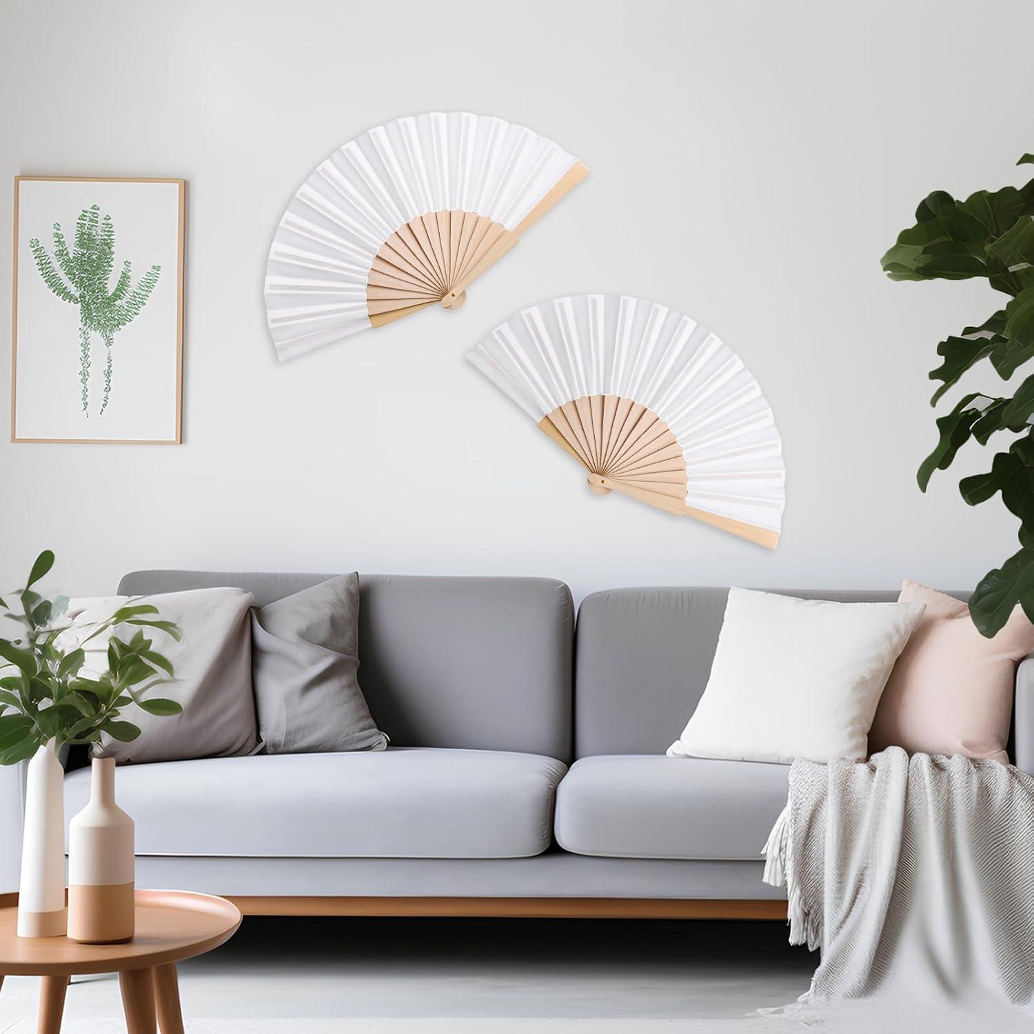 Chuangdi Abanicos de Mano Plegables 2 Piezas Madera Tela Blanco