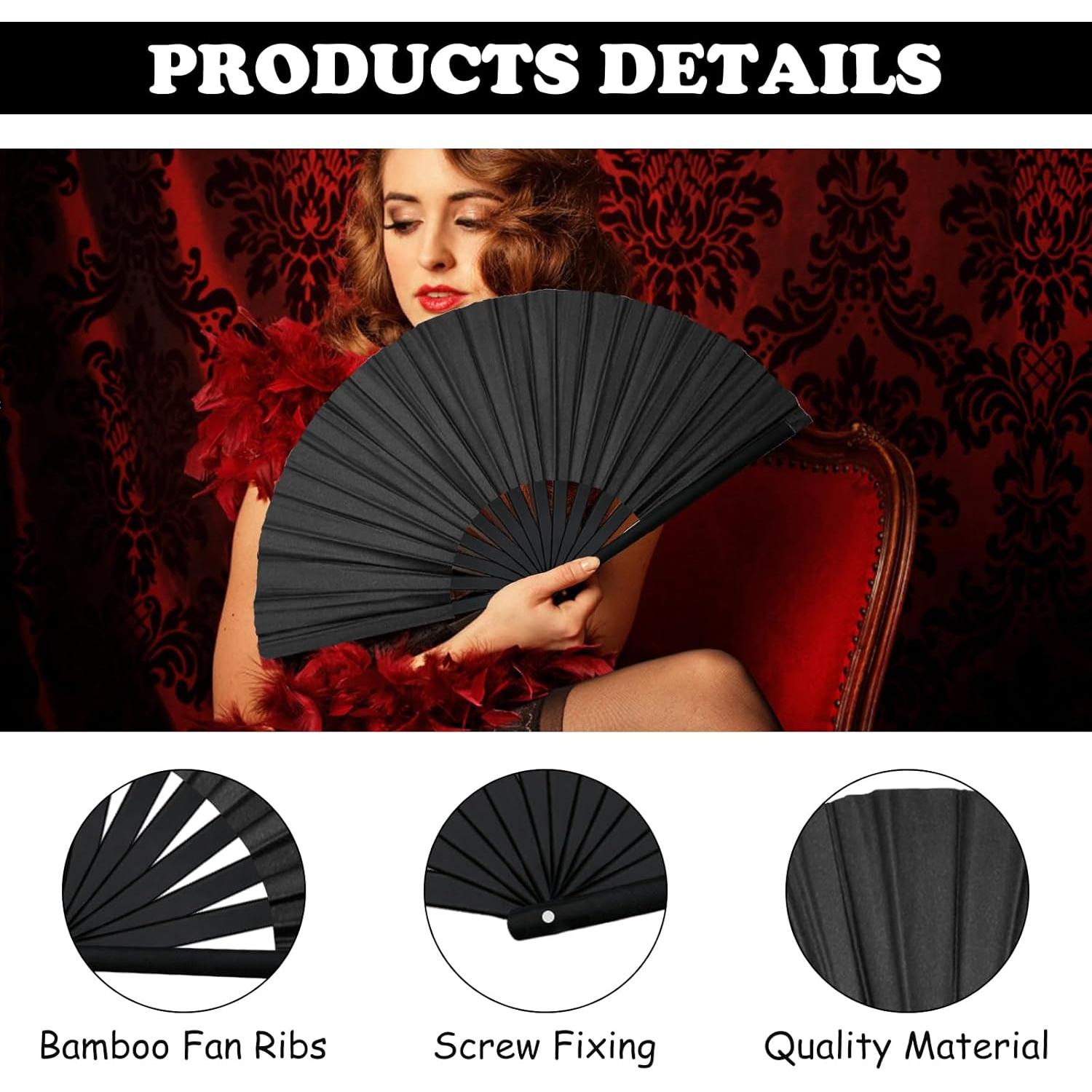 Abanico de Mano HINGTAI Plegable Grande Negro para Baile