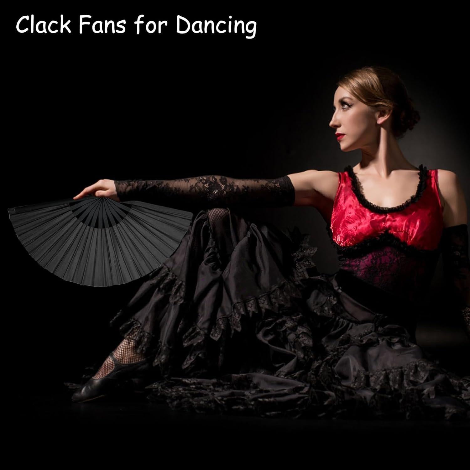Abanico de Mano HINGTAI Plegable Grande Negro para Baile