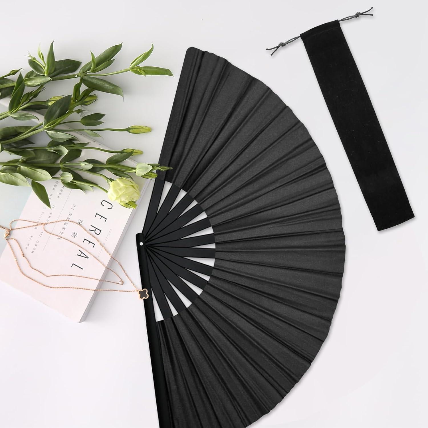 Abanico de Mano HINGTAI Plegable Grande Negro para Baile