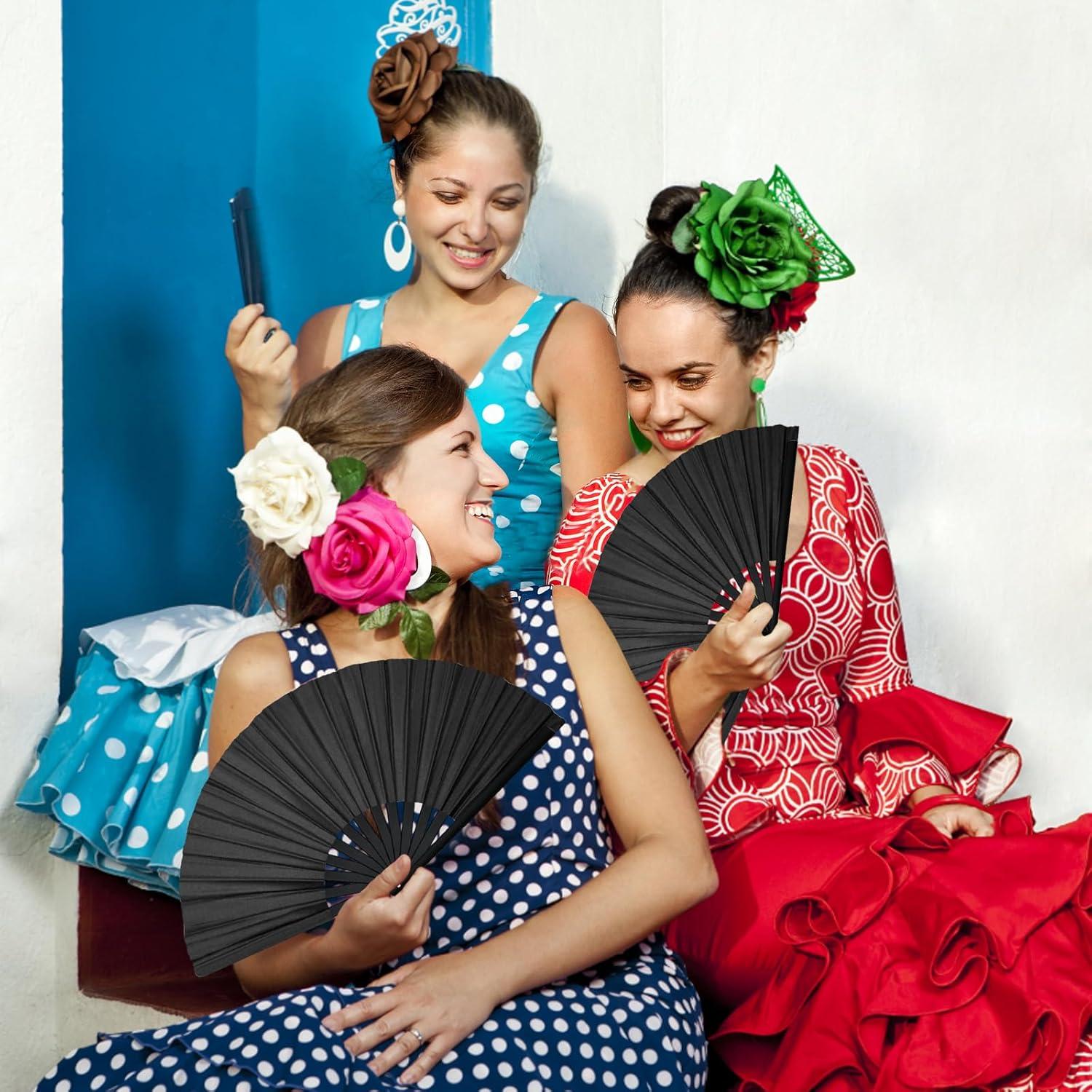 Abanico de Mano HINGTAI Plegable Grande Negro para Baile