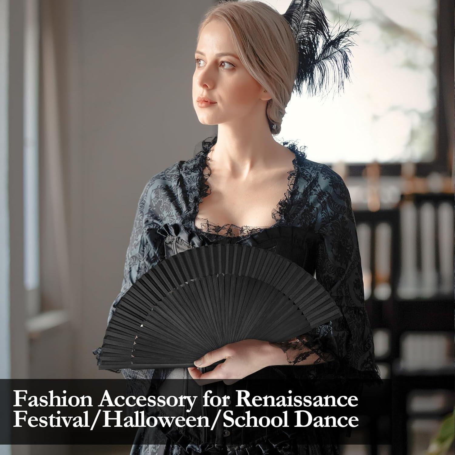 Abanico Plegable KEZKALS Negro 21 cm Seda y Bambú