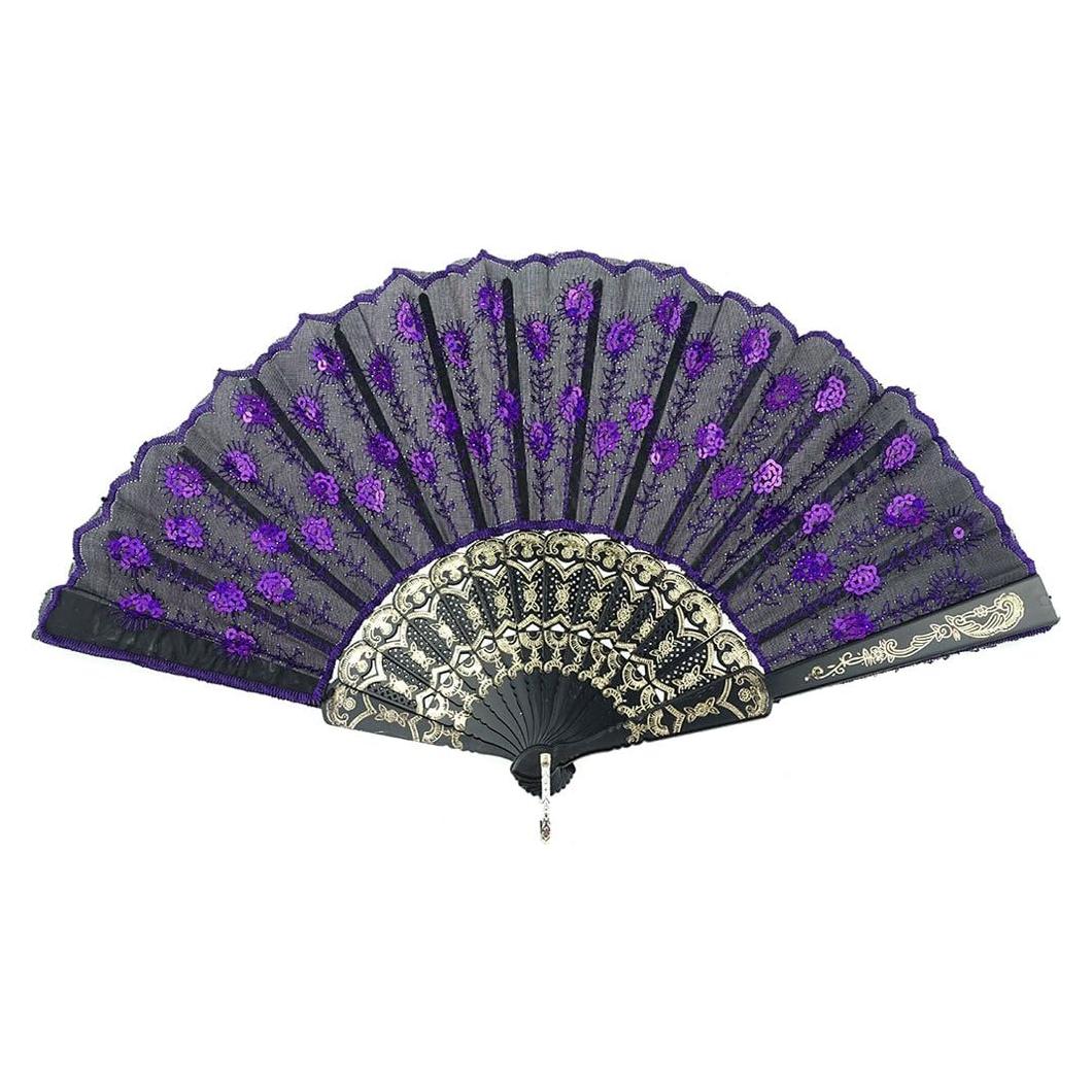 Abanico Plegable InnoLife Pavo Real Bordado Colorido 43 cm