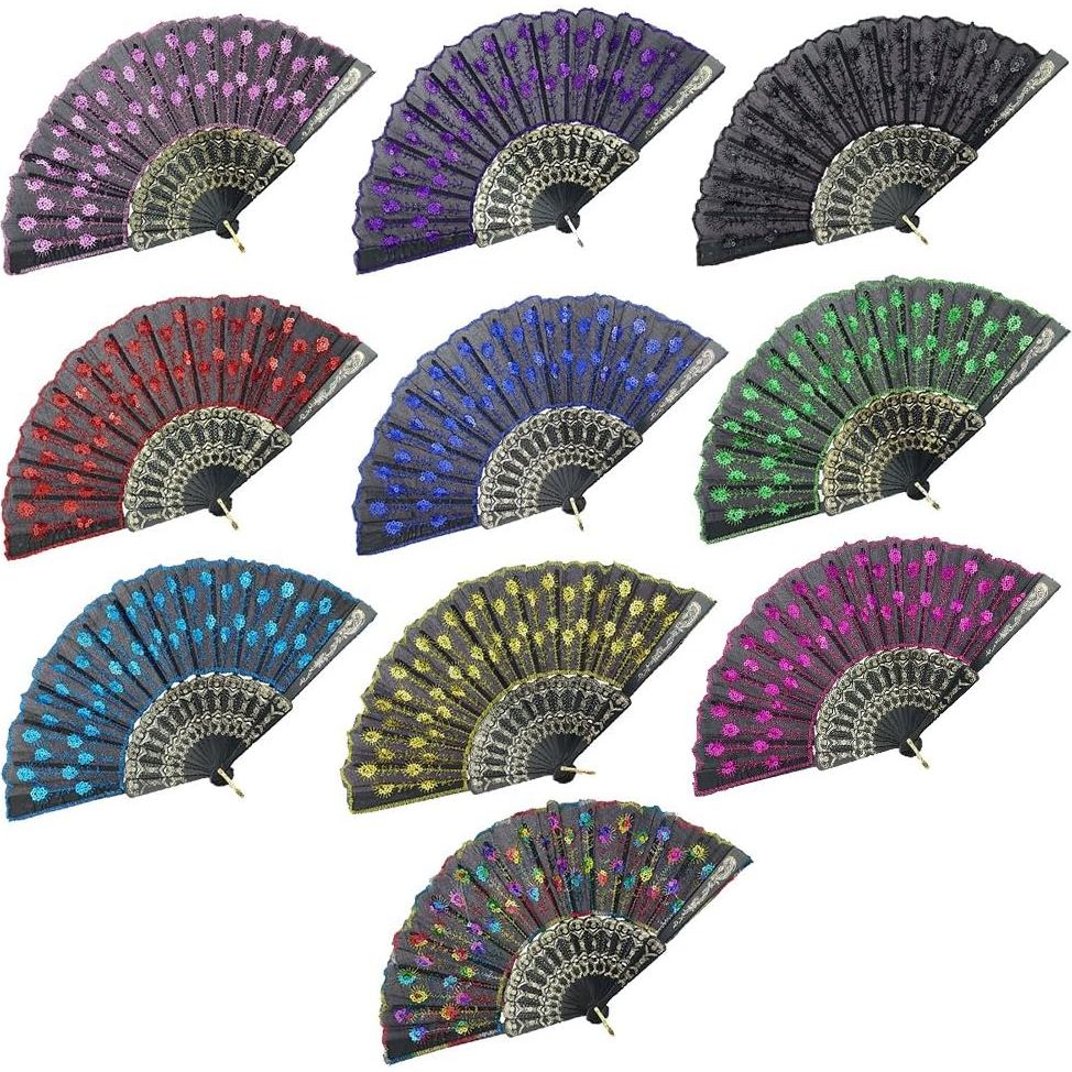 Abanico Plegable InnoLife Pavo Real Bordado Colorido 43 cm