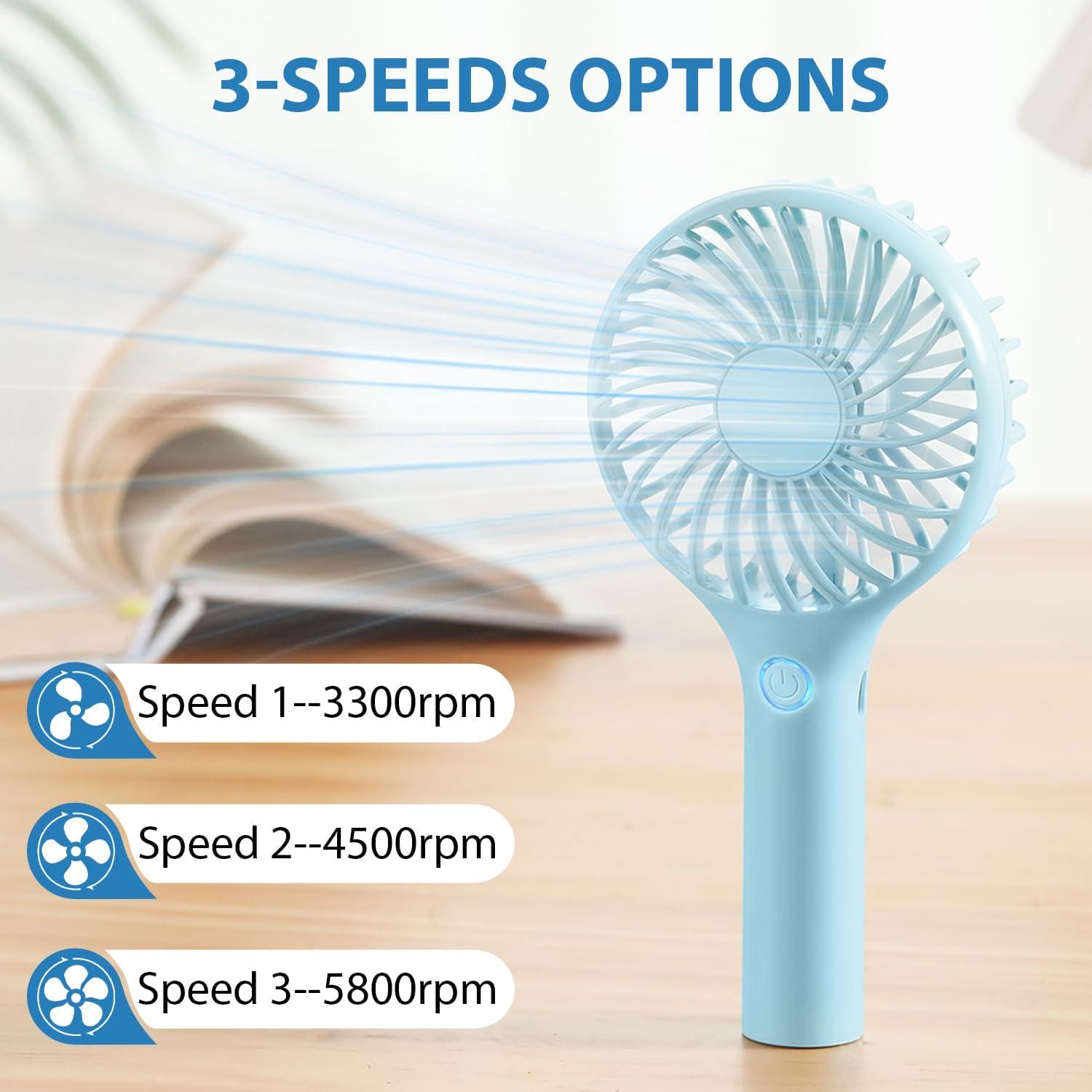 RJVW Portable Handheld Fan - 3 Speeds Mini Portable Rechargeable Powerful Hand Fan for Travel, Concert, Beach, Indoor, Outdoor, Summer Gift