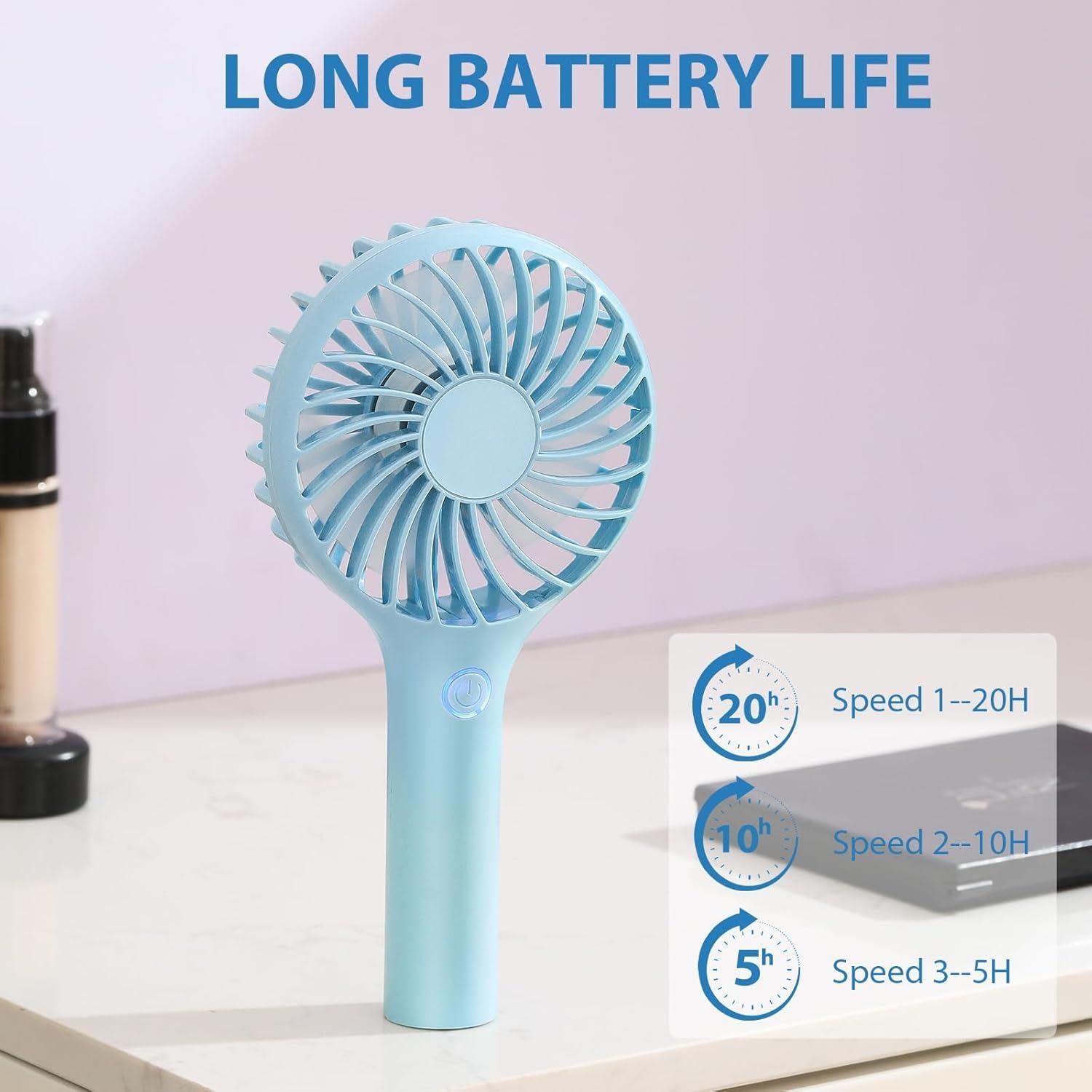 RJVW Portable Handheld Fan - 3 Speeds Mini Portable Rechargeable Powerful Hand Fan for Travel, Concert, Beach, Indoor, Outdoor, Summer Gift