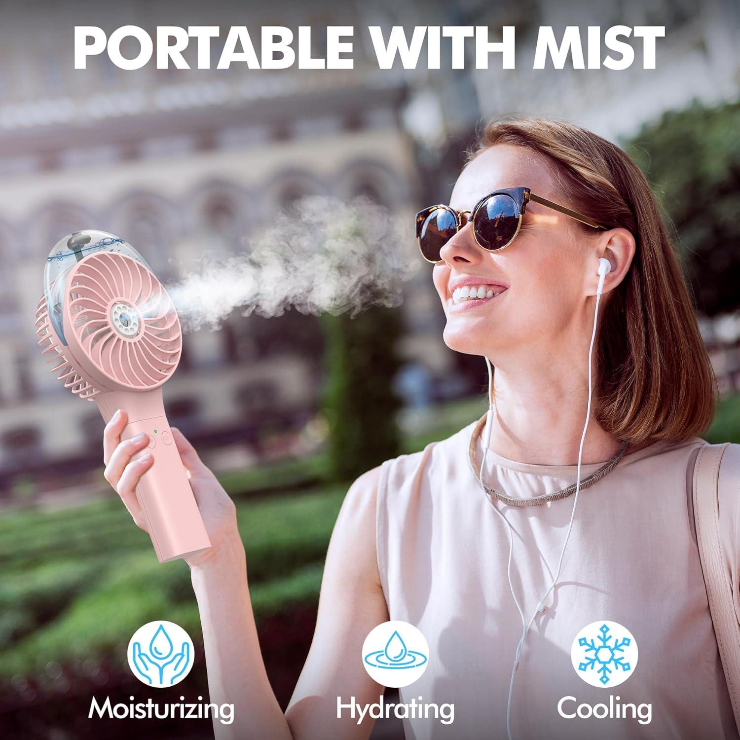 Ventilador Portátil MORECORE F006 con Nebulización Rosa