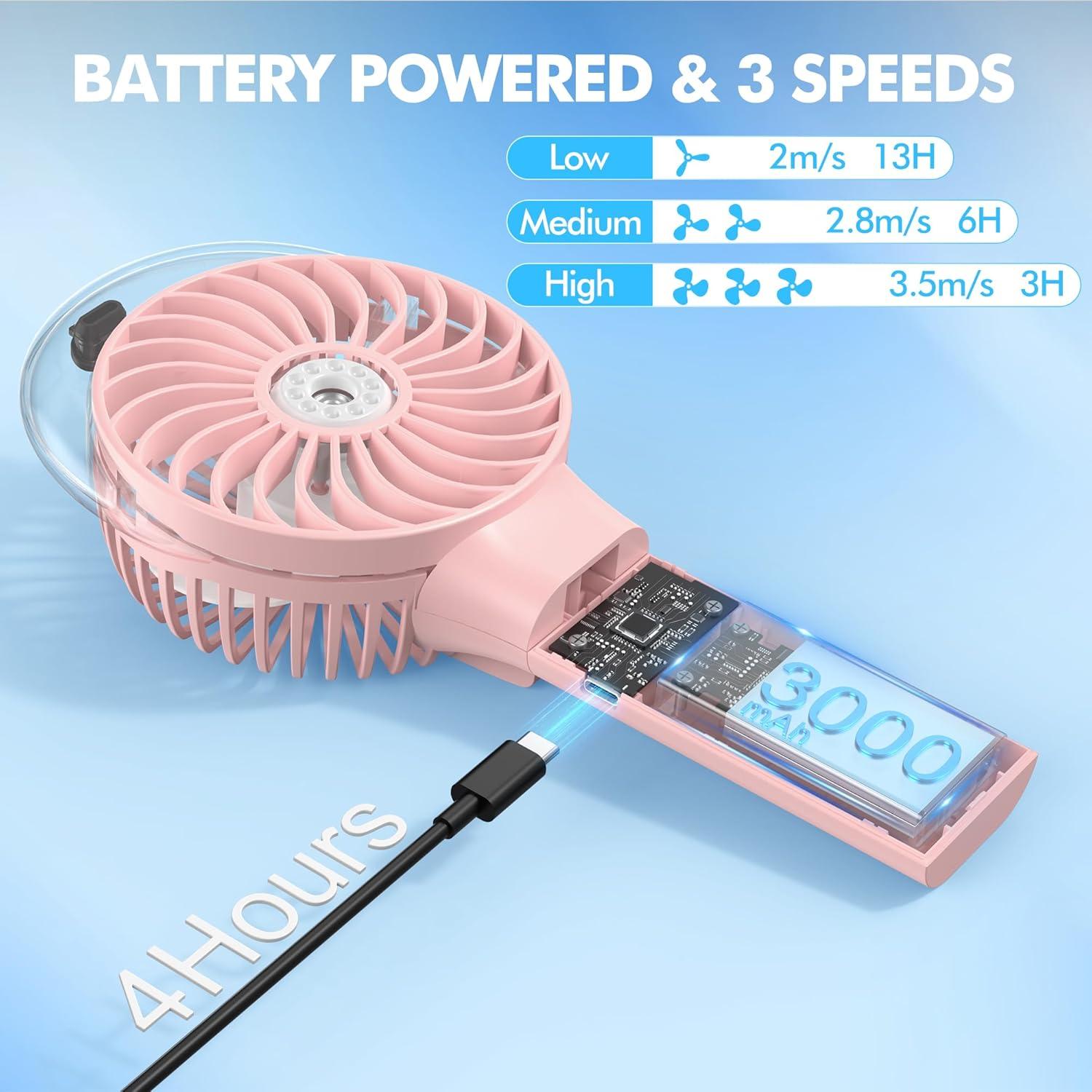 Ventilador Portátil MORECORE F006 con Nebulización Rosa
