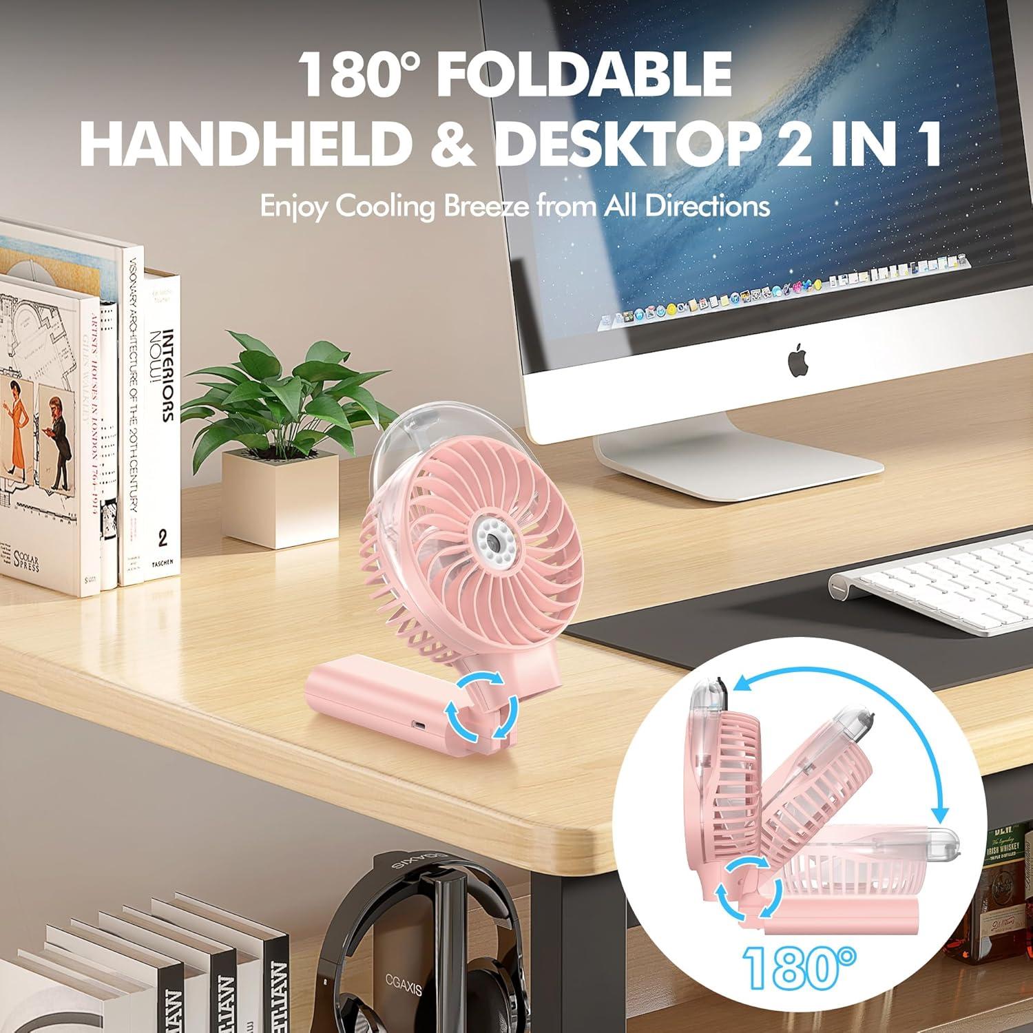 Ventilador Portátil MORECORE F006 con Nebulización Rosa