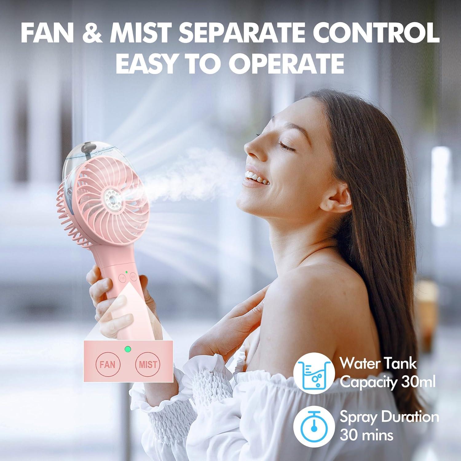 Ventilador Portátil MORECORE F006 con Nebulización Rosa