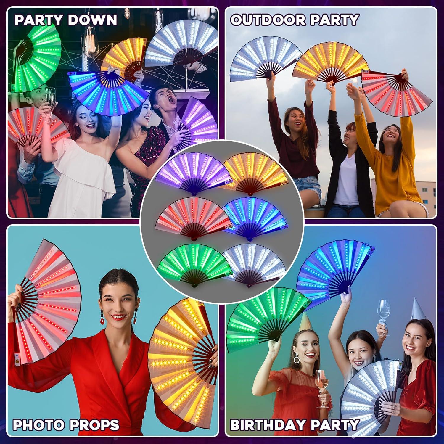 Juego de 6 Ventiladores de Mano LED Oitnlaughter Multicolor