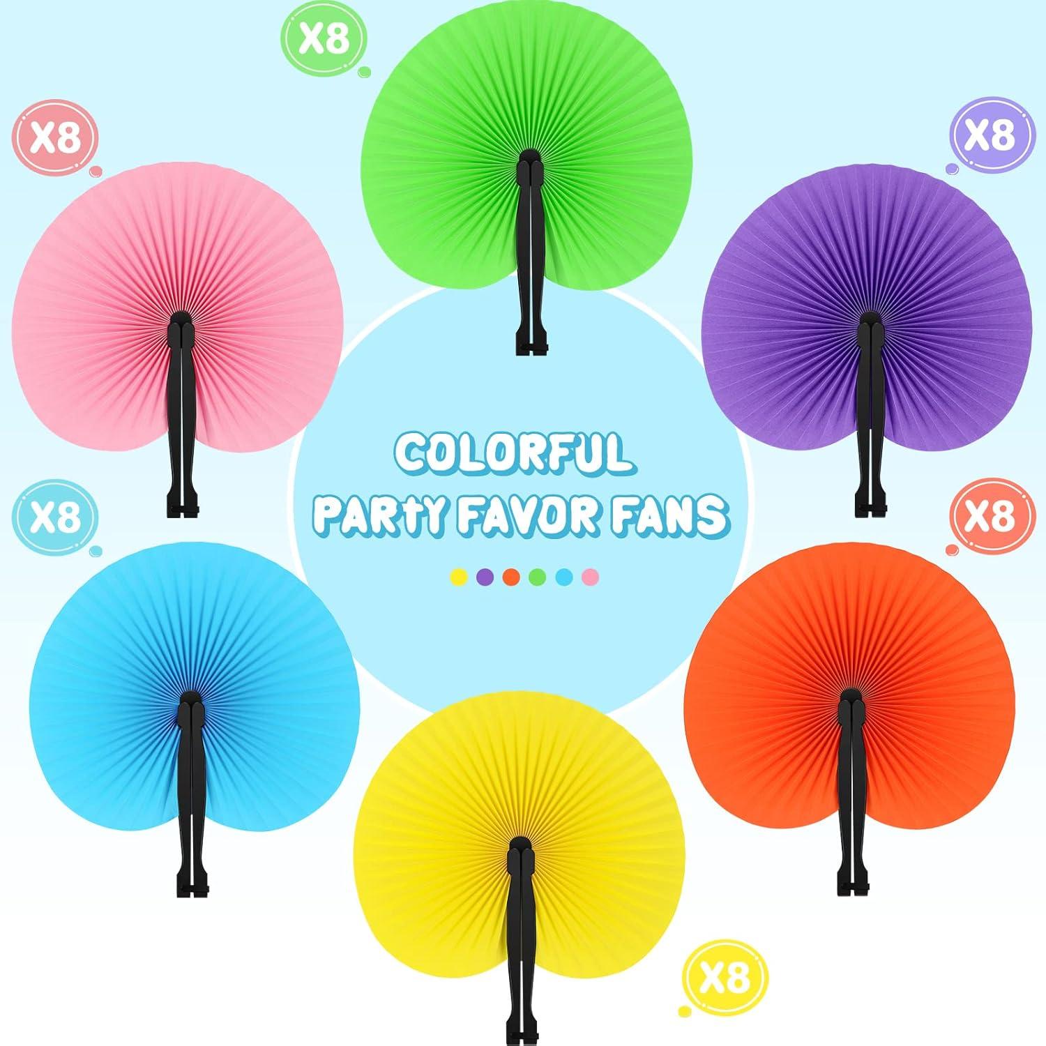 48 Abanicos de Papel Plegables Taiyin Coloridos para Fiestas