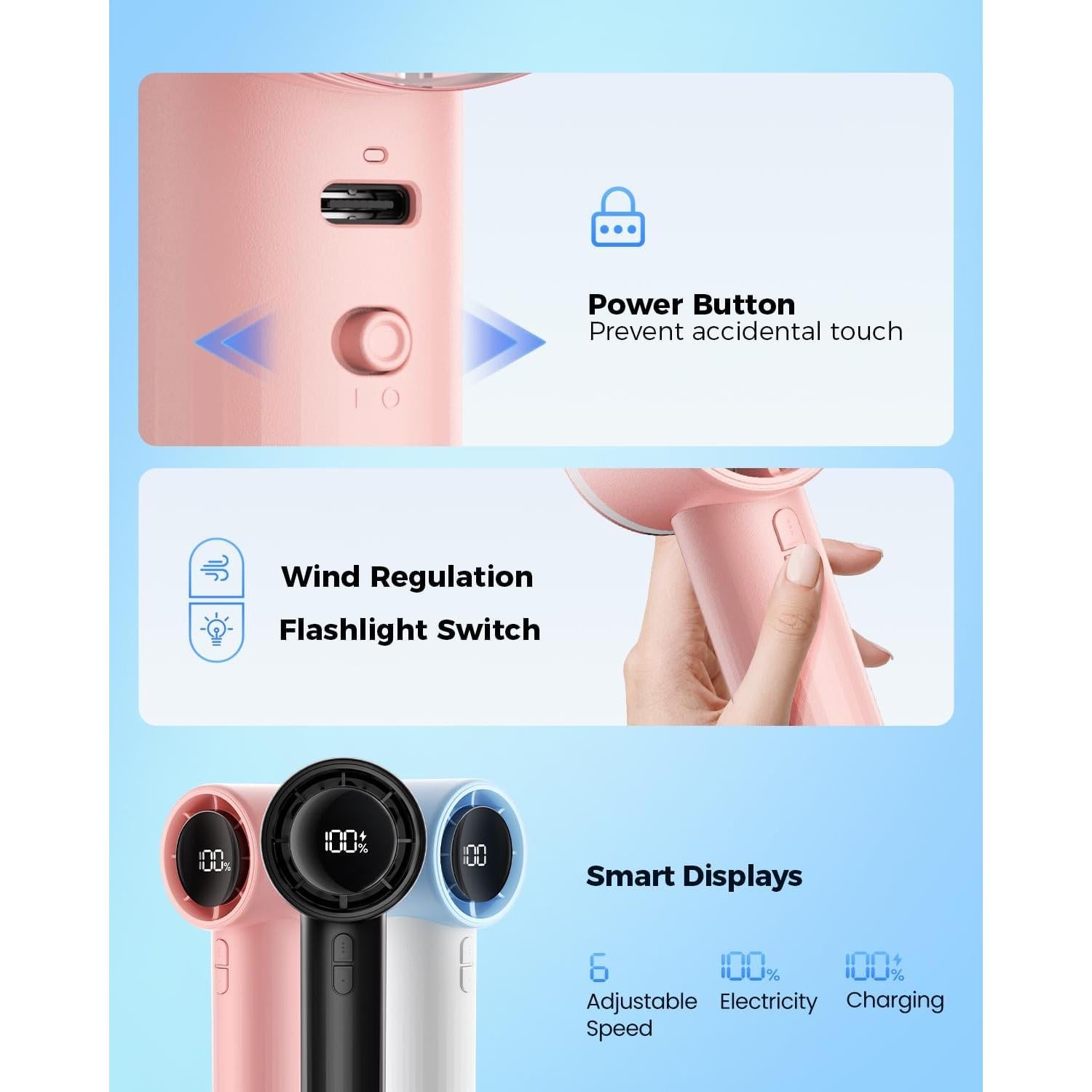 Ventilador Portátil SWEETFULL Rosa Recargable 6 Velocidades