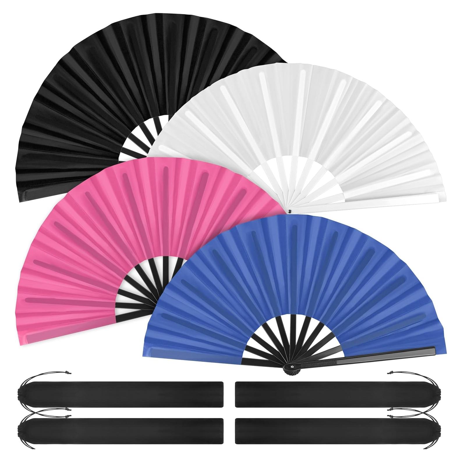 Aodaer 4 Abanicos de Seda Plegables para Tai Chi - Rosa, Negro, Blanco, Azul